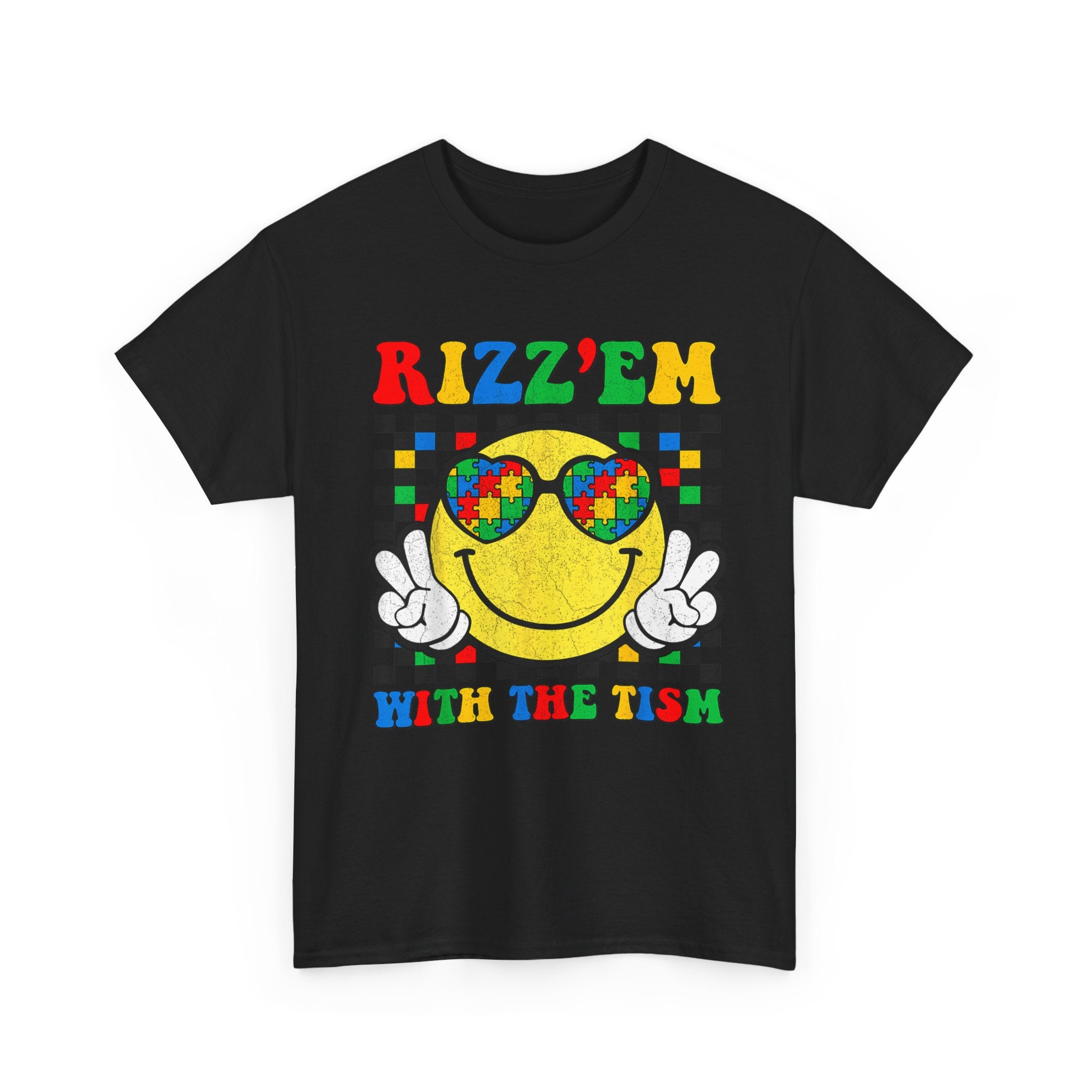 Rizz’em With The Tism Smiley Graphic Tee Shirt - Funny T-Shirt Autism ADD ADHD Gift NEW