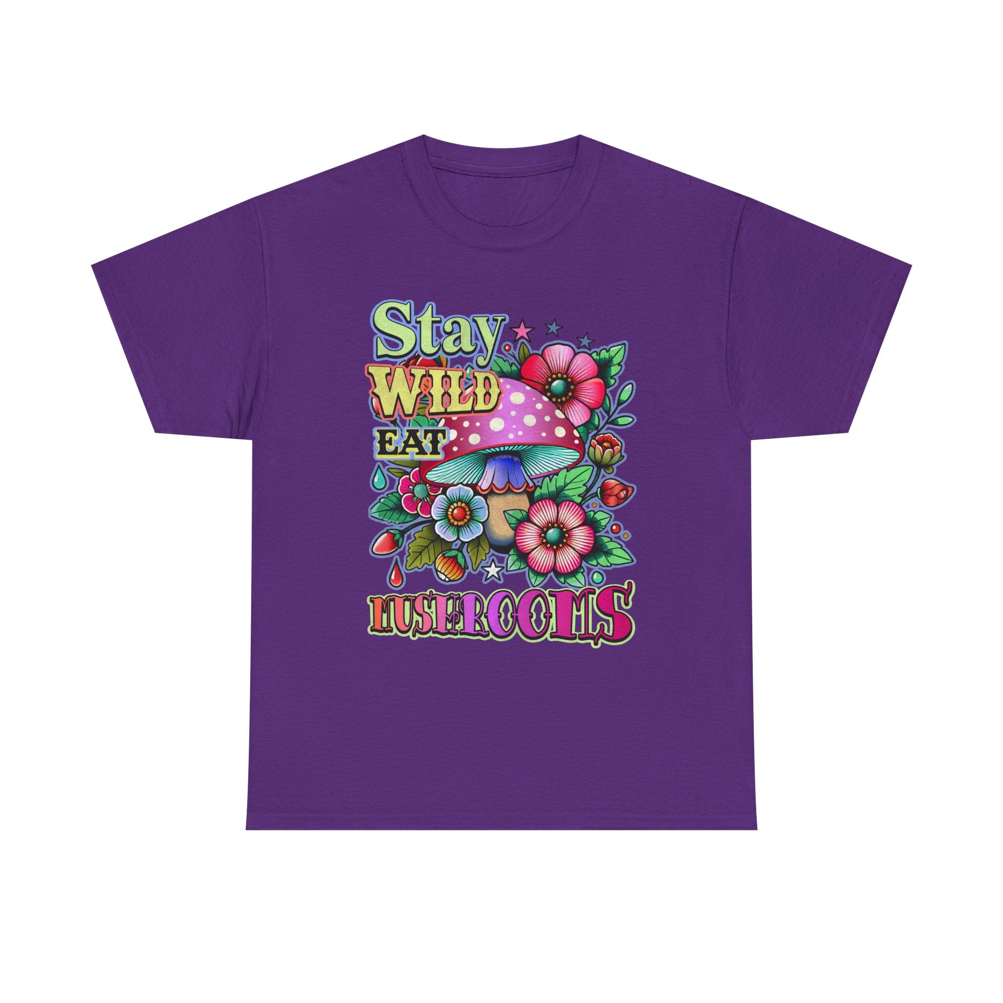 Stay Wild Eat Mushrooms Tee Shirt - Retro Magic Mushroom Floral Graphic T-Shirt