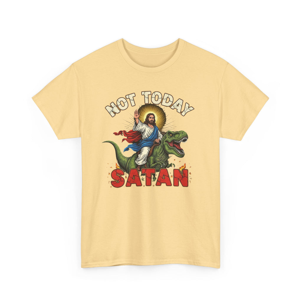 Not Today Satan T-Shirt - Vintage Jesus Riding Dinosaur Funny Tee Shirt Gift