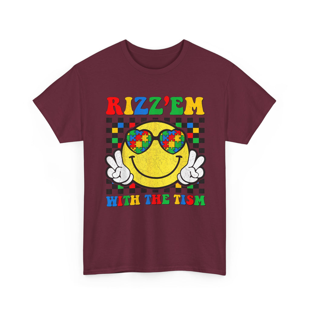 Rizz’em With The Tism Smiley Graphic Tee Shirt - Funny T-Shirt Autism ADD ADHD Gift NEW