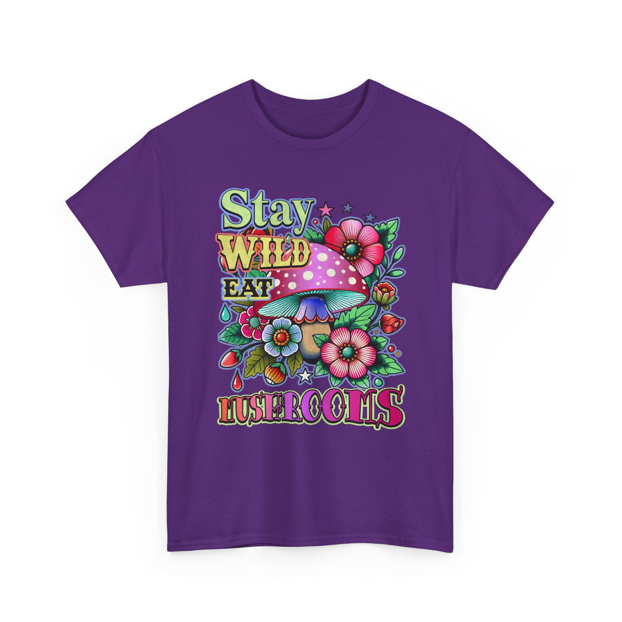 Stay Wild Eat Mushrooms Tee Shirt - Retro Magic Mushroom Floral Graphic T-Shirt