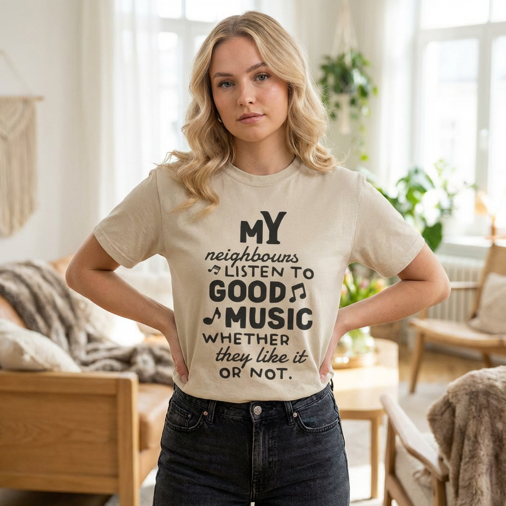 Funny T Shirt - My Neighbours Listen To Good Music Tee - Gift For Rock Metal Fans