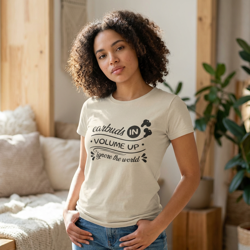 Funny Music T Shirt - Earbuds In Volume Up - Gift Tee For Rock And Metal Fans