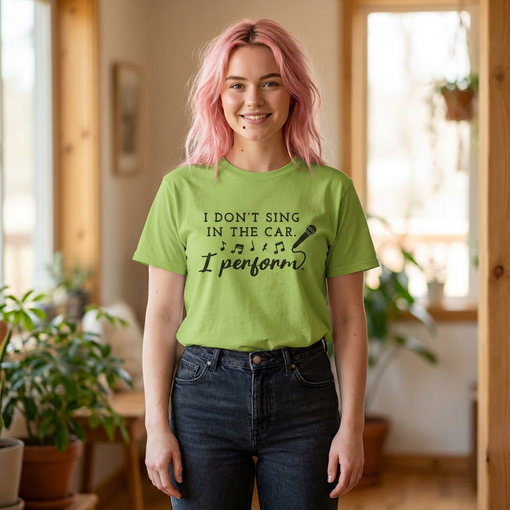 Funny T Shirt - I Dont Sing In The Car I Perform - Gift Tee For Music Lovers And Singers