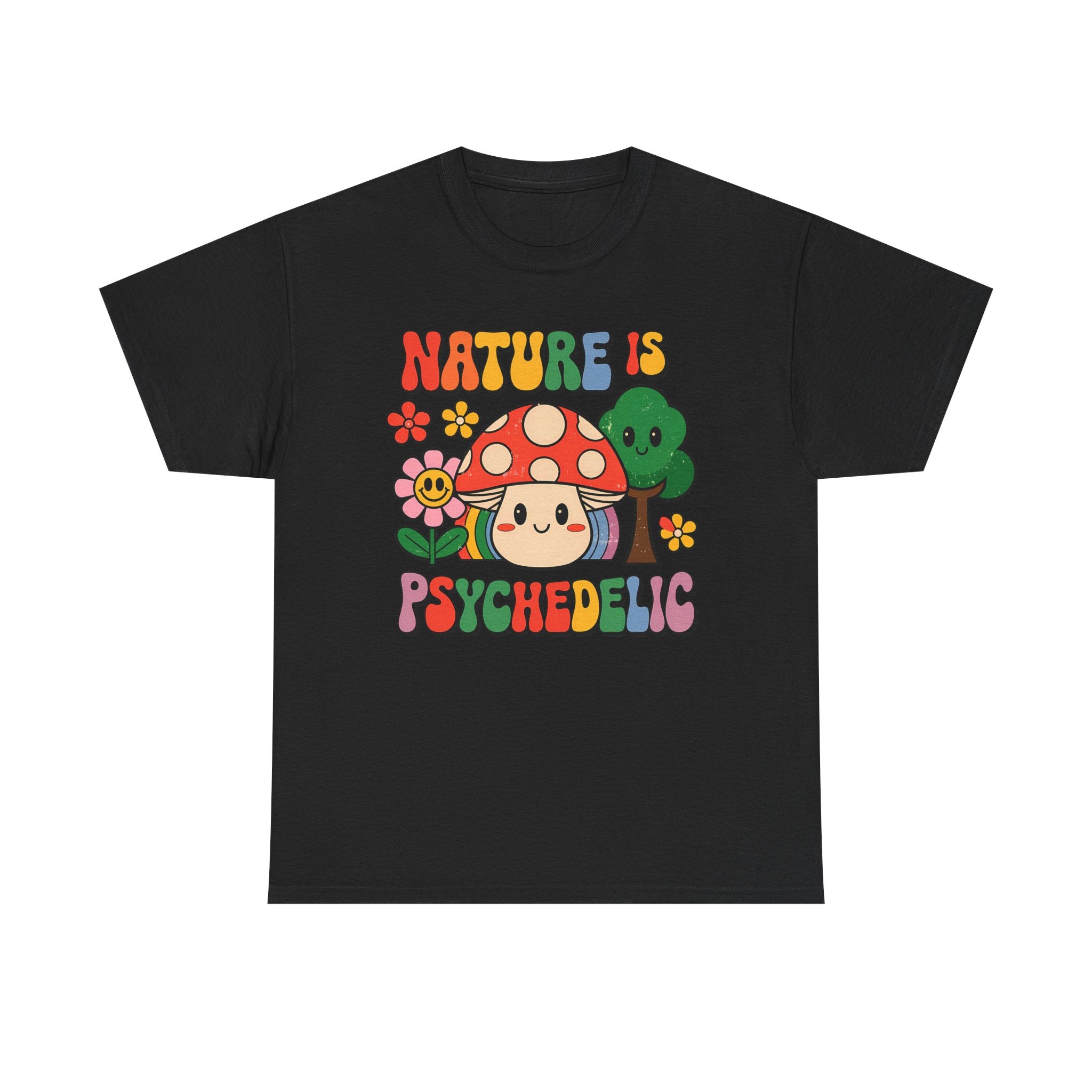 Psychedelic Mushroom T‑Shirt - Nature Is Psychedelic - Retro Floral Tee Shirt Gift NEW