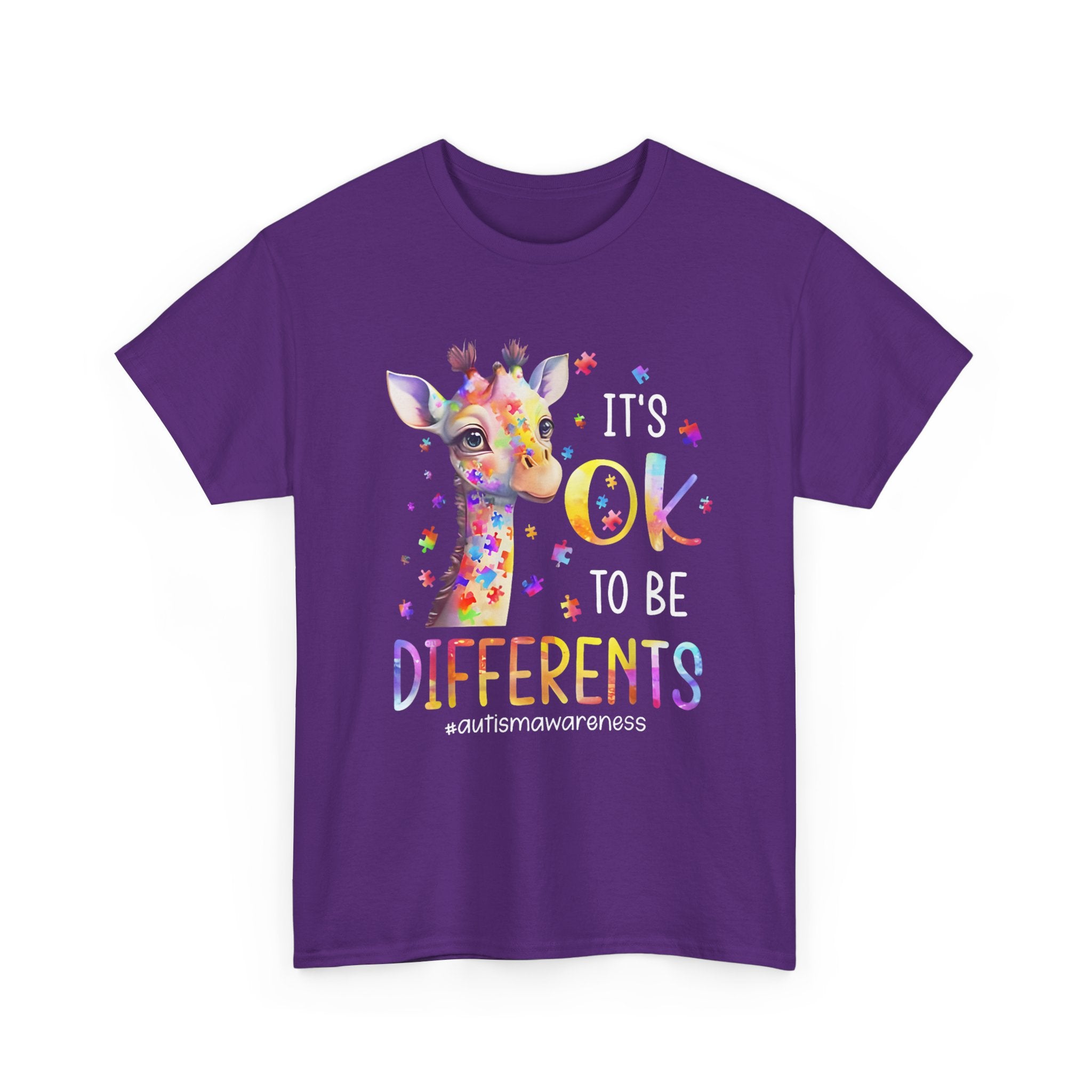 Giraffe "OK to Be Different" Rainbow Kids Tee Shirt – Autism ADHD ADD T-Shirt