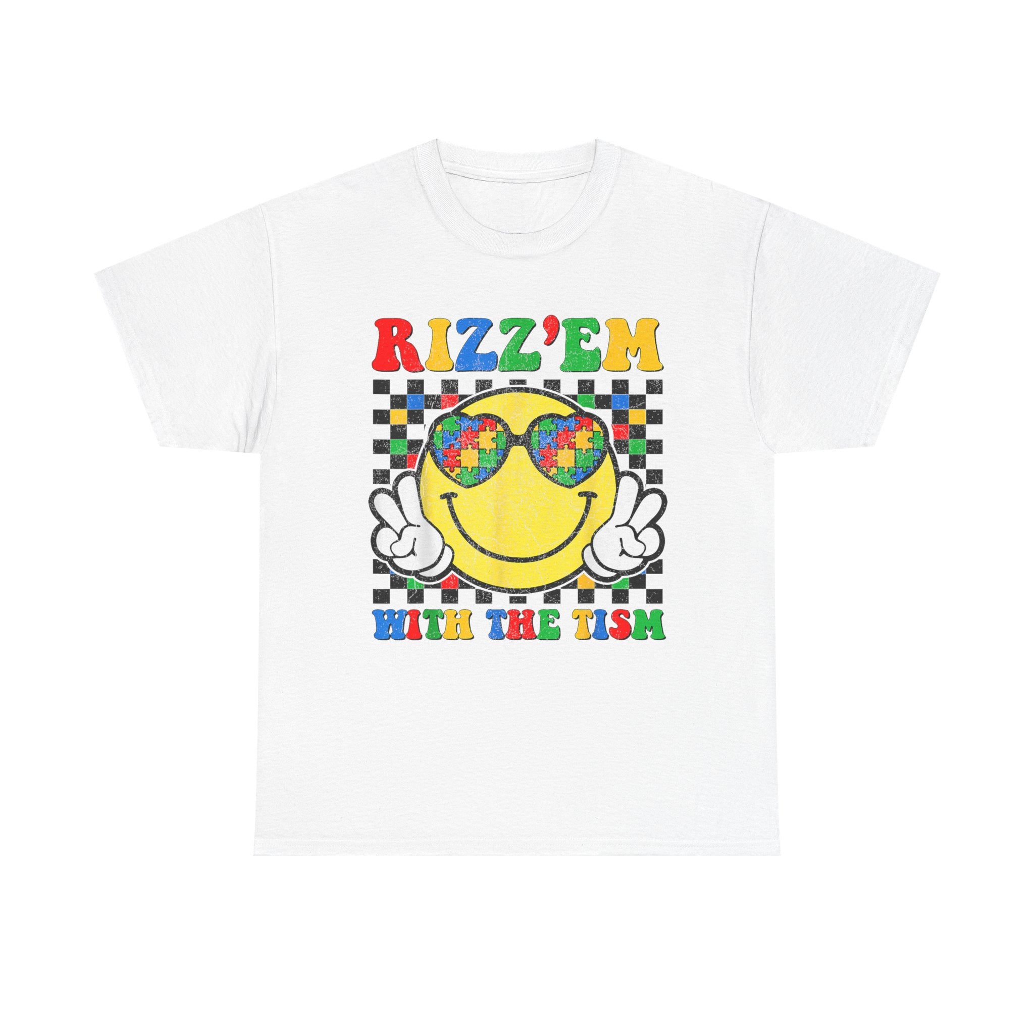 Rizz’em With The Tism Smiley Graphic Tee Shirt - Funny T-Shirt Autism ADD ADHD Gift NEW