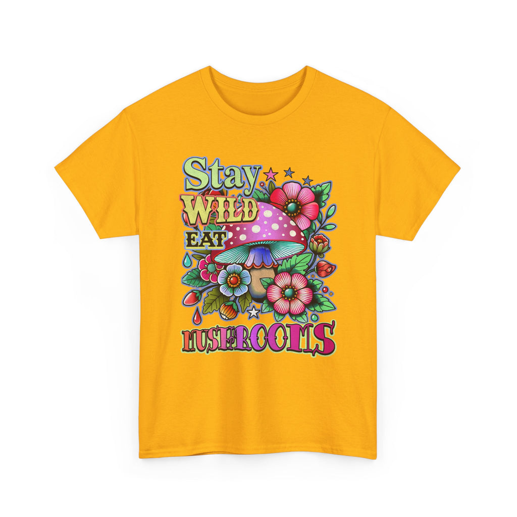 Stay Wild Eat Mushrooms Tee Shirt - Retro Magic Mushroom Floral Graphic T-Shirt