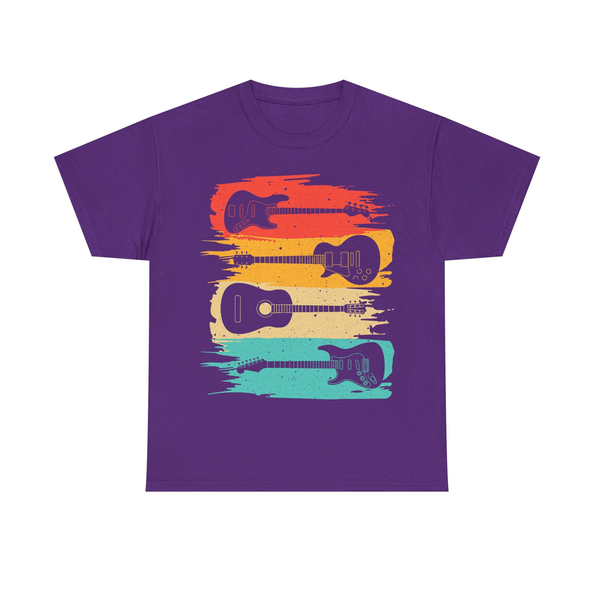 Retro Guitar Tee Shirt - Vintage Sunset Electric & Acoustic Gift for Guitarist