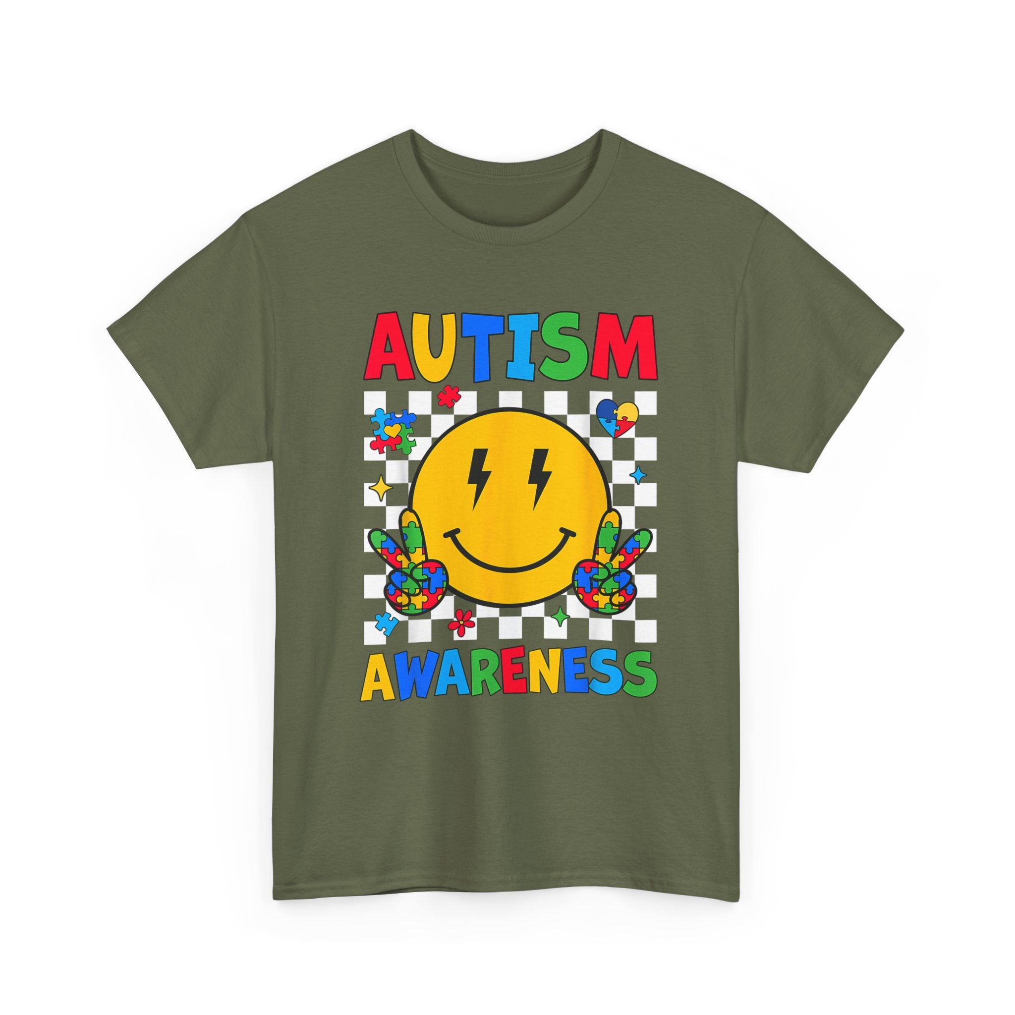 Autism Awareness Smile T-Shirt – Colorful Puzzle Heart Support Tee Shirt Autism ASD ADHD