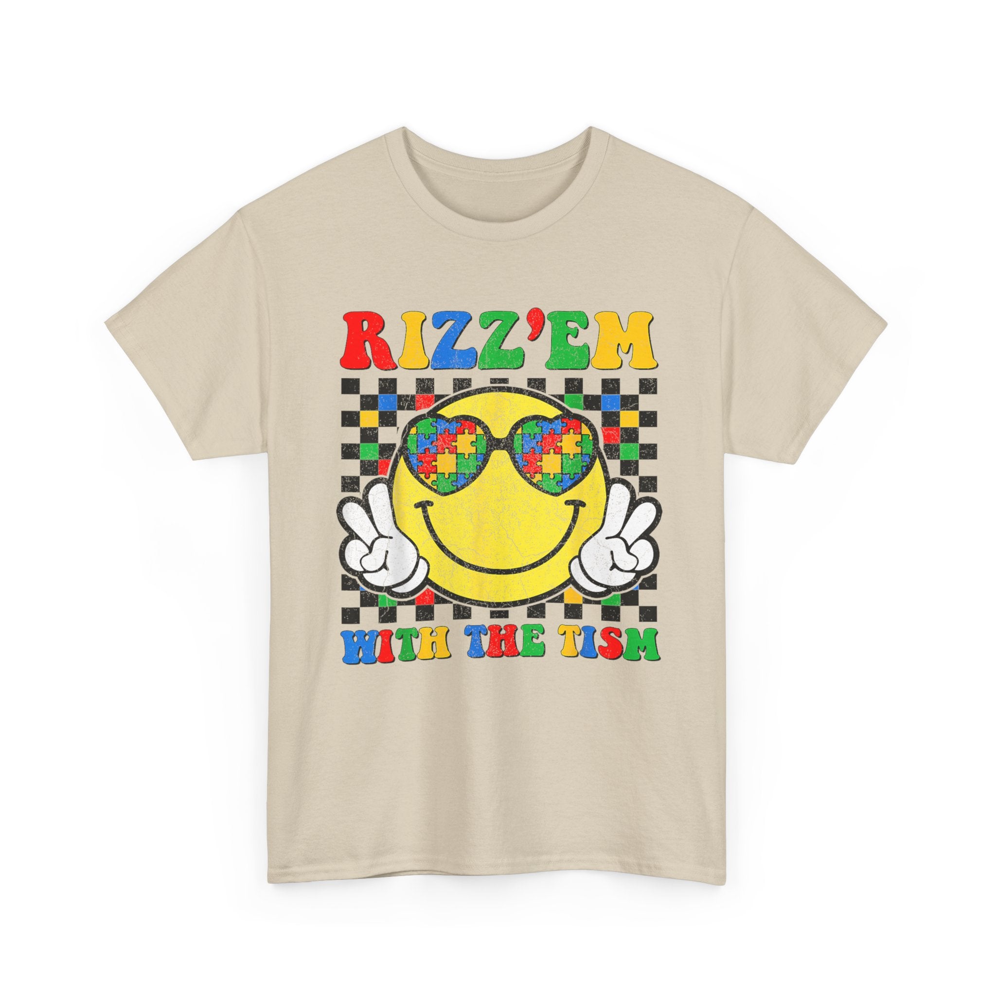 Rizz’em With The Tism Smiley Graphic Tee Shirt - Funny T-Shirt Autism ADD ADHD Gift NEW