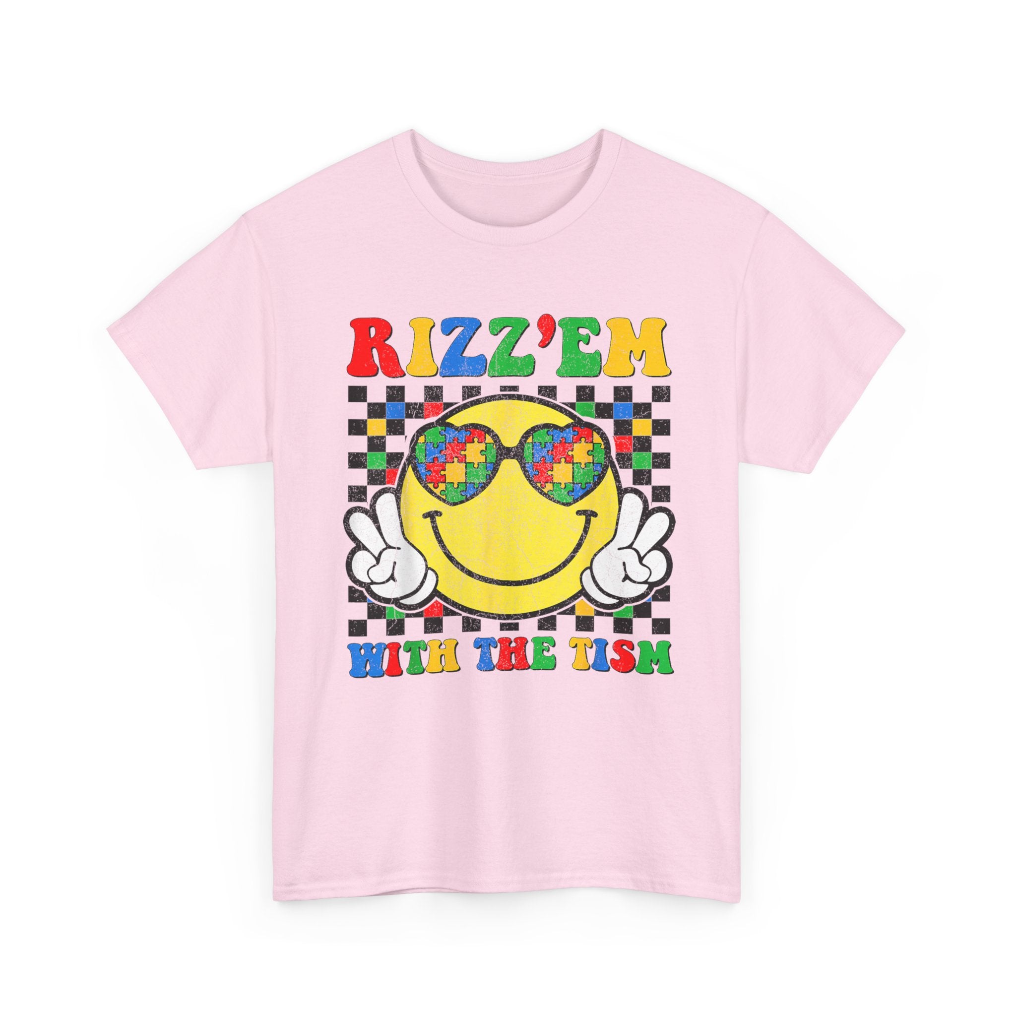 Rizz’em With The Tism Smiley Graphic Tee Shirt - Funny T-Shirt Autism ADD ADHD Gift NEW