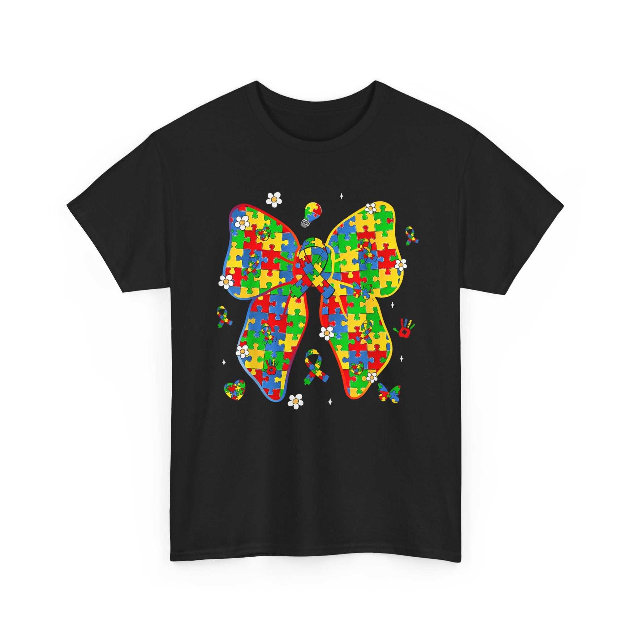 Autism Awareness Puzzle Bow Tee Shirt - Neurodiversity ADHD T-Shirt - Gift for Her / Him