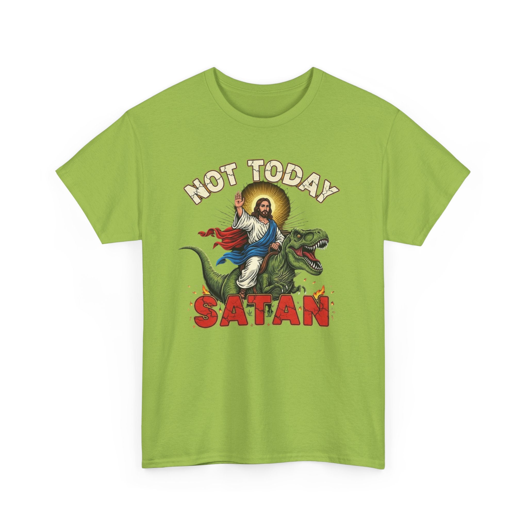 Not Today Satan T-Shirt - Vintage Jesus Riding Dinosaur Funny Tee Shirt Gift