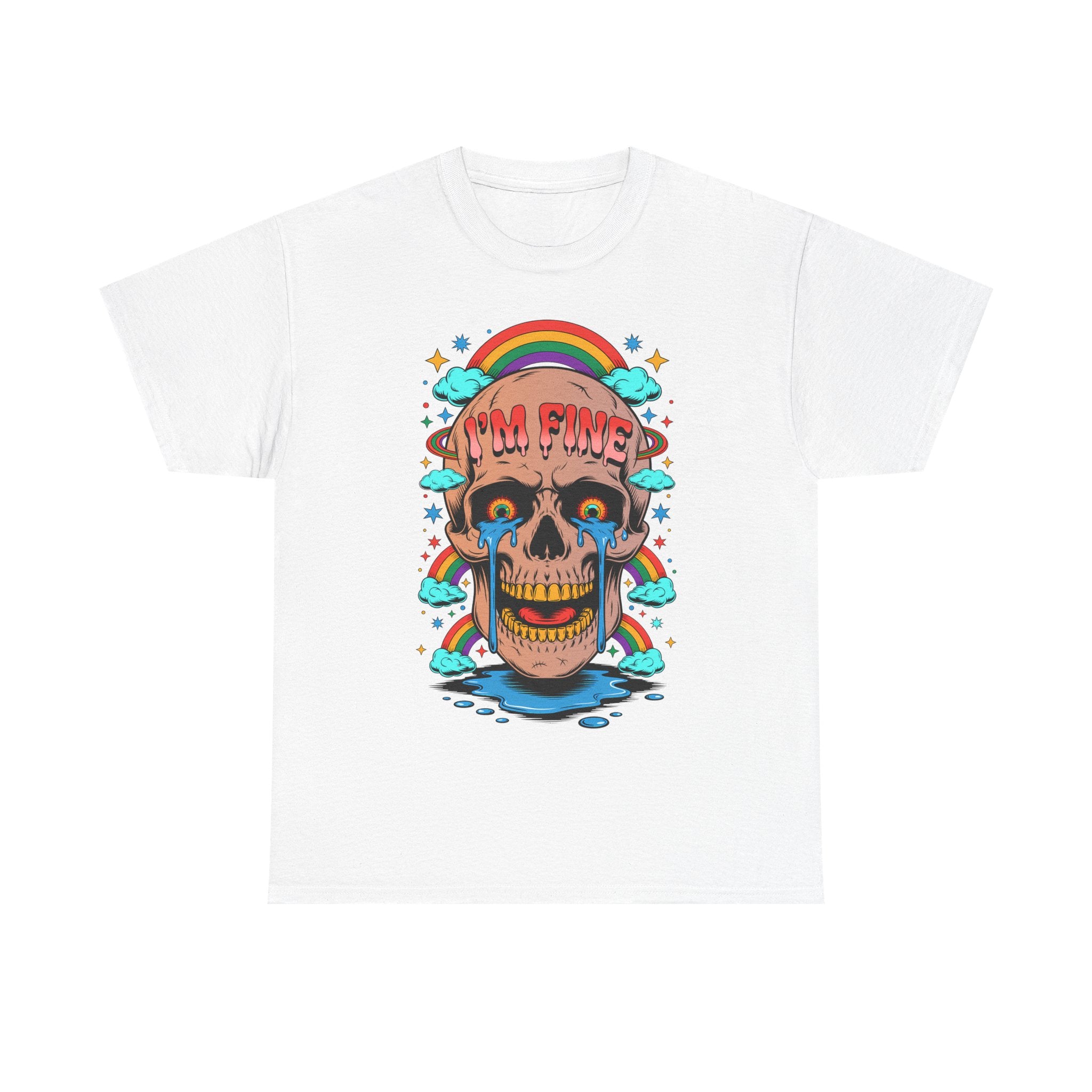 Skull I'M FINE Tee - Colorful Rainbow Skull Funny Graphic T-Shirt Autism ASD ADHD