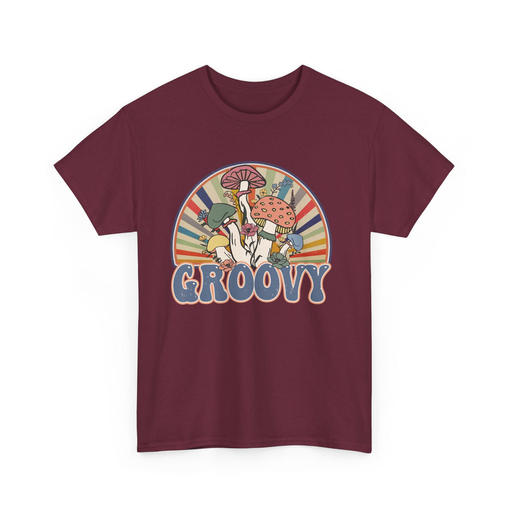 Groovy Mushroom T-Shirt - Retro Rainbow Magic Mushroom Tee Shirt Forager Gift