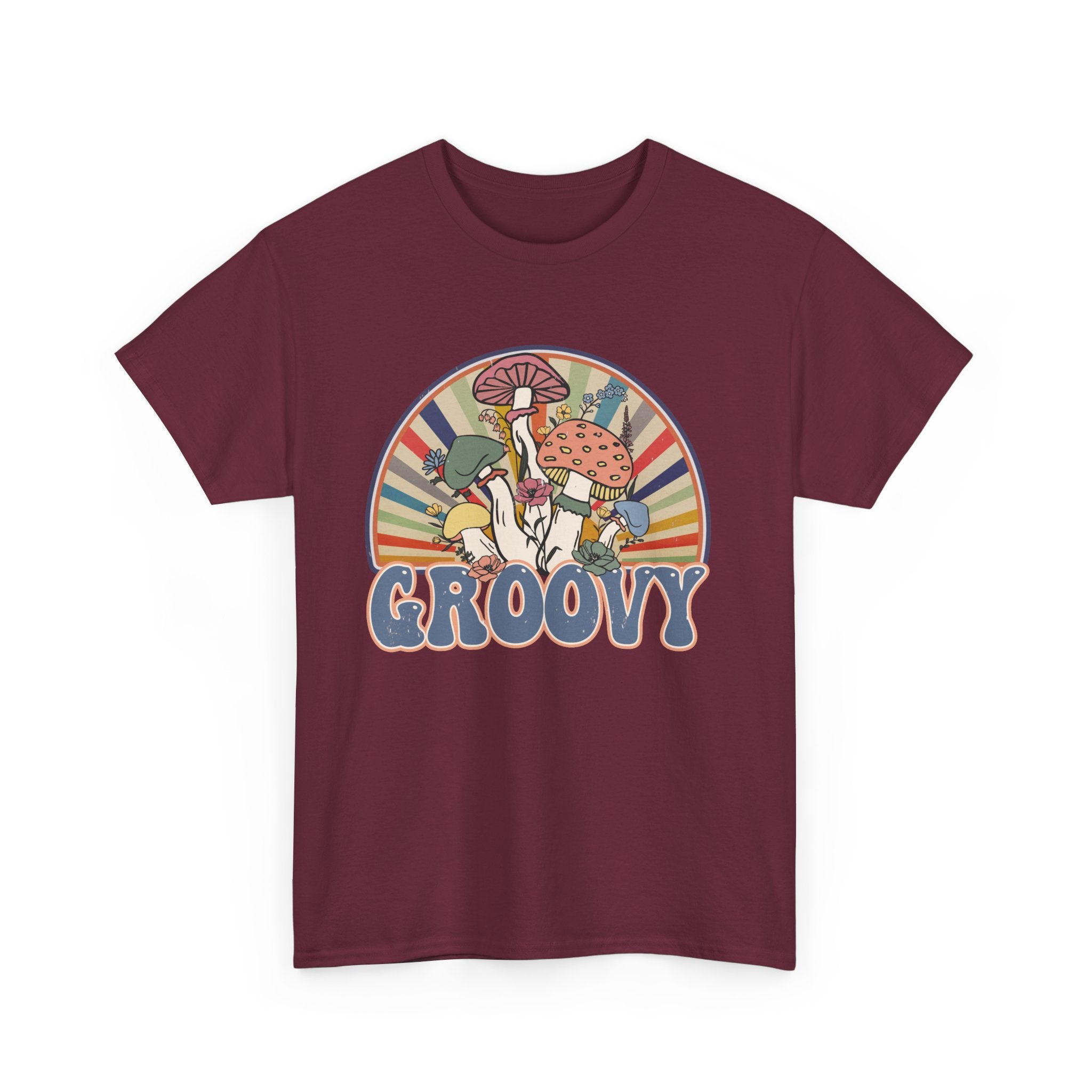 Groovy Mushroom T-Shirt - Retro Rainbow Magic Mushroom Tee Shirt Forager Gift