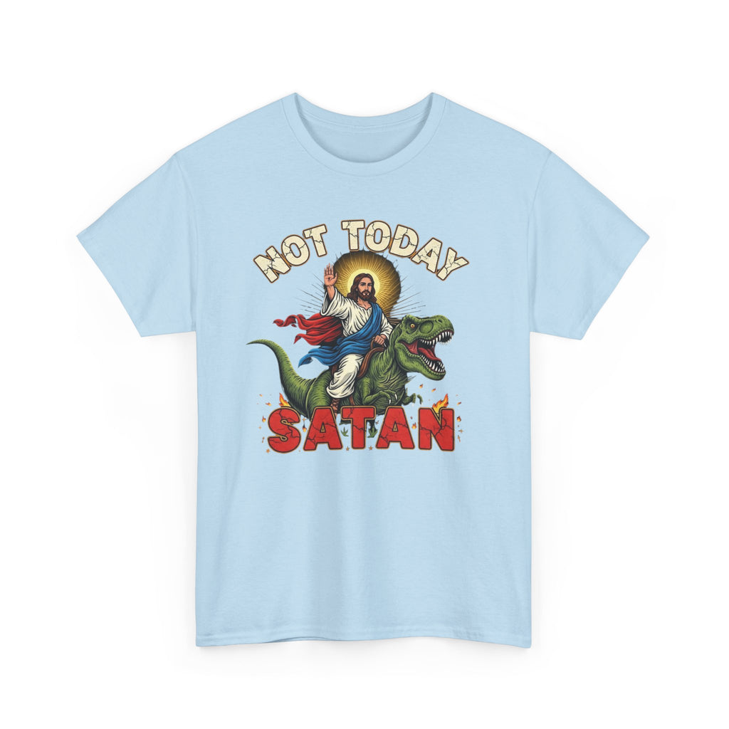 Not Today Satan T-Shirt - Vintage Jesus Riding Dinosaur Funny Tee Shirt Gift