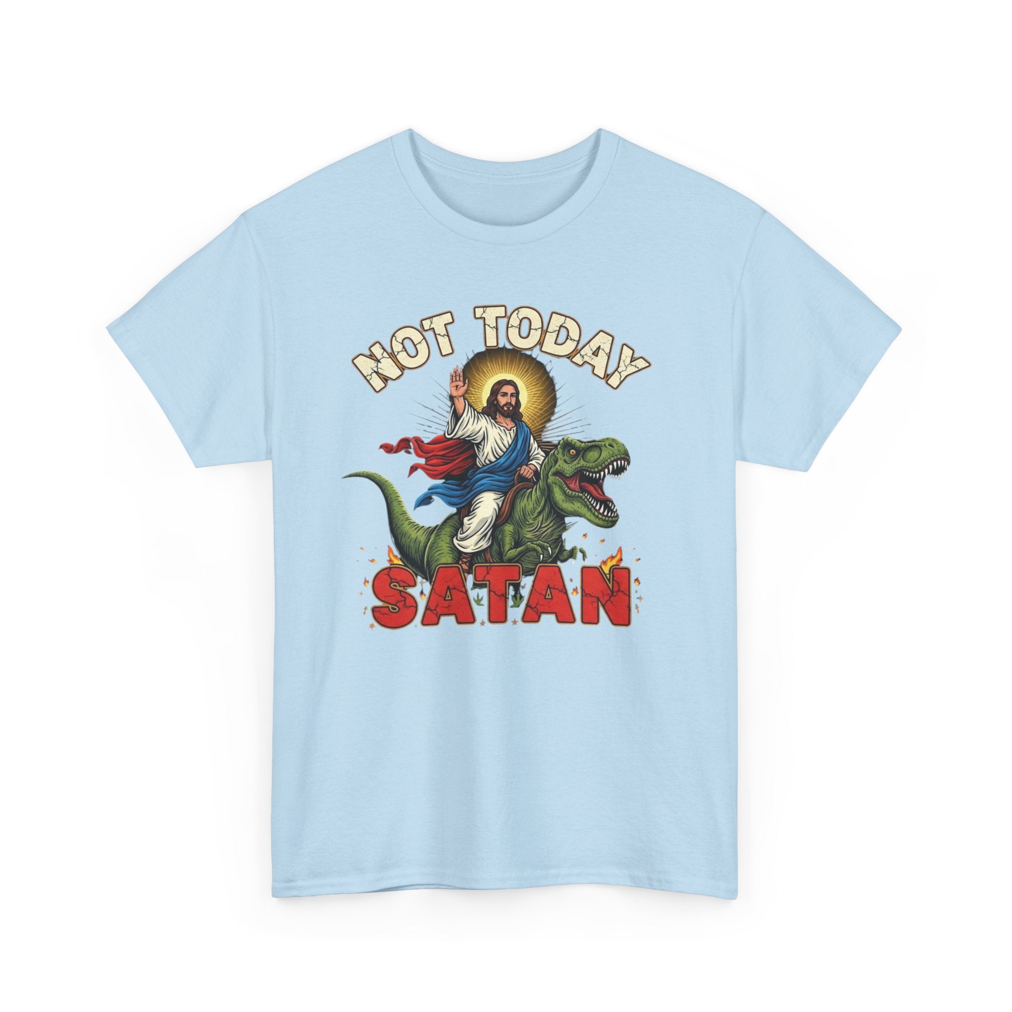 Not Today Satan T-Shirt - Vintage Jesus Riding Dinosaur Funny Tee Shirt Gift