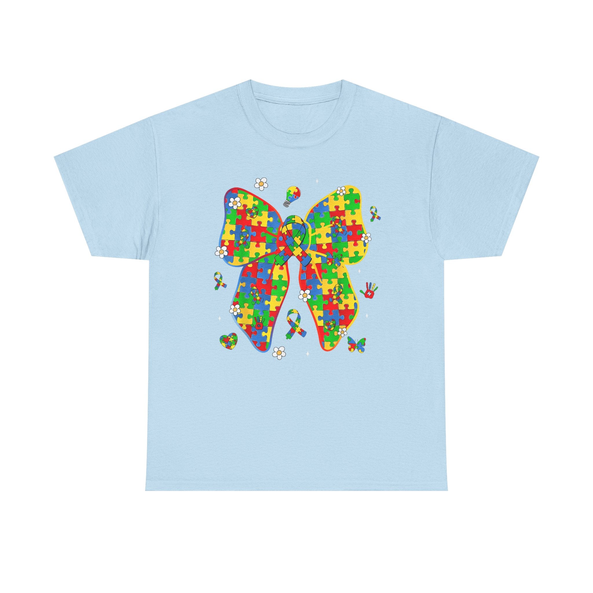 Autism Awareness Puzzle Bow Tee Shirt - Neurodiversity ADHD T-Shirt - Gift for Her / Him