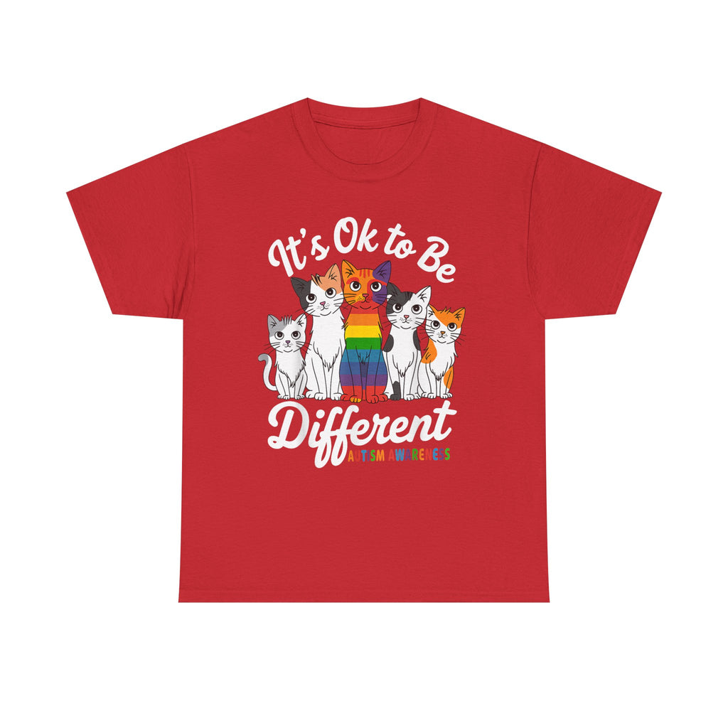 It's Ok to Be Different Cat Tee - Autism Awareness Rainbow Kitten Neuro Diverse Tee Shirt