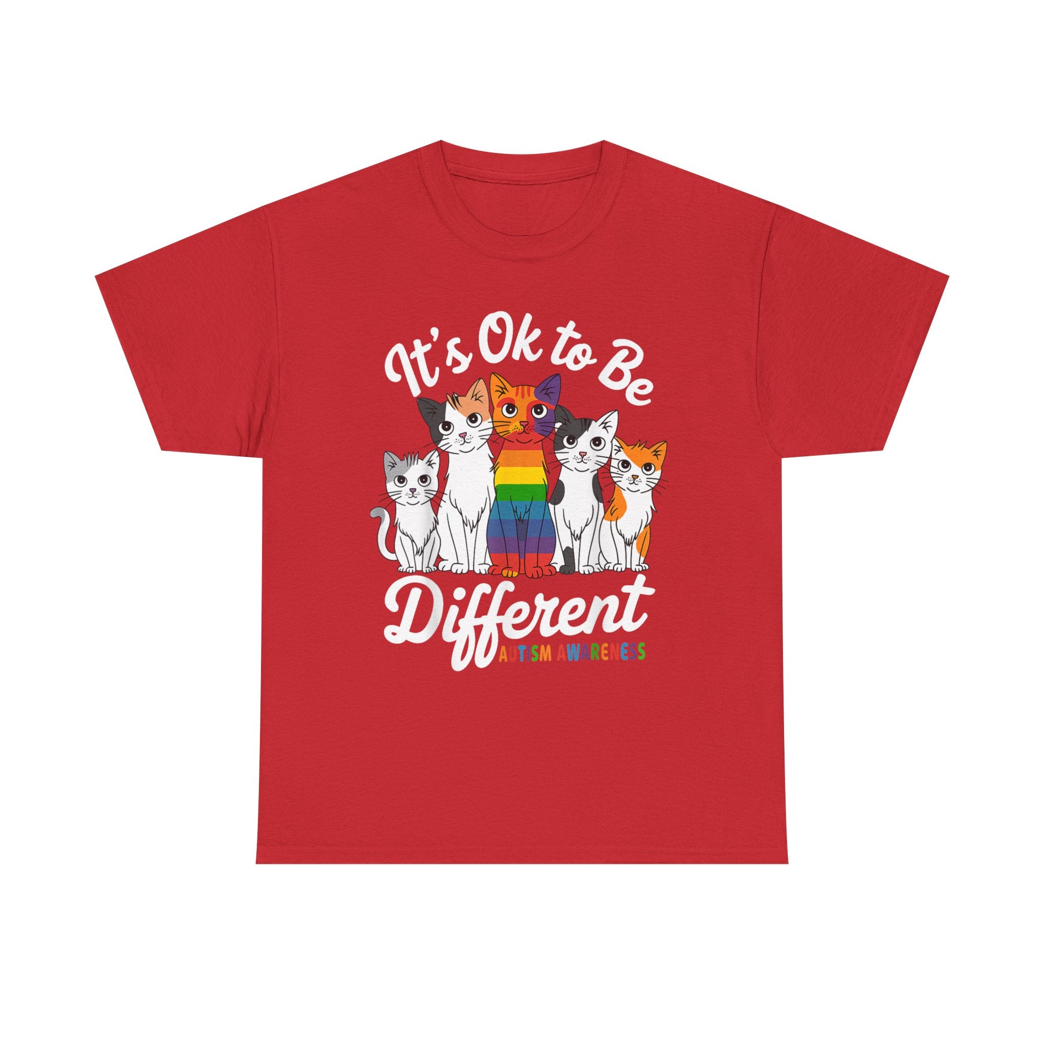 It's Ok to Be Different Cat Tee - Autism Awareness Rainbow Kitten Neuro Diverse Tee Shirt