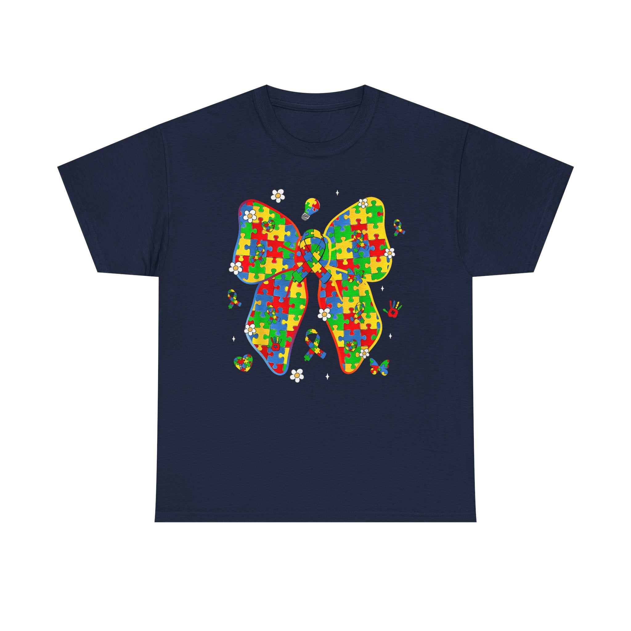 Autism Awareness Puzzle Bow Tee Shirt - Neurodiversity ADHD T-Shirt