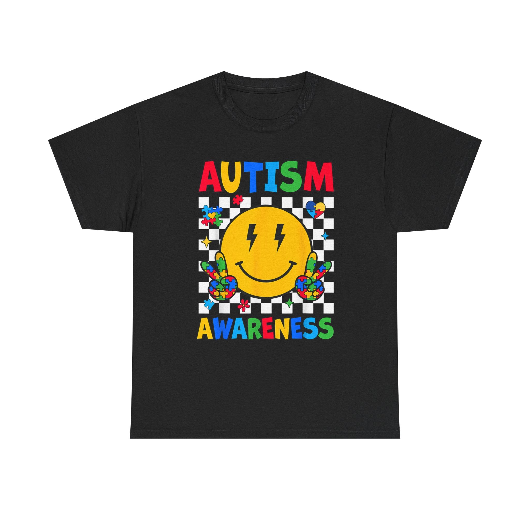 Autism Awareness Smile T-Shirt – Colorful Puzzle Heart Support Tee Shirt Autism ASD ADHD