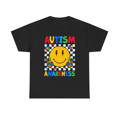 Autism Awareness Smile T-Shirt – Colorful Puzzle Heart Support Tee Shirt Autism ASD ADHD