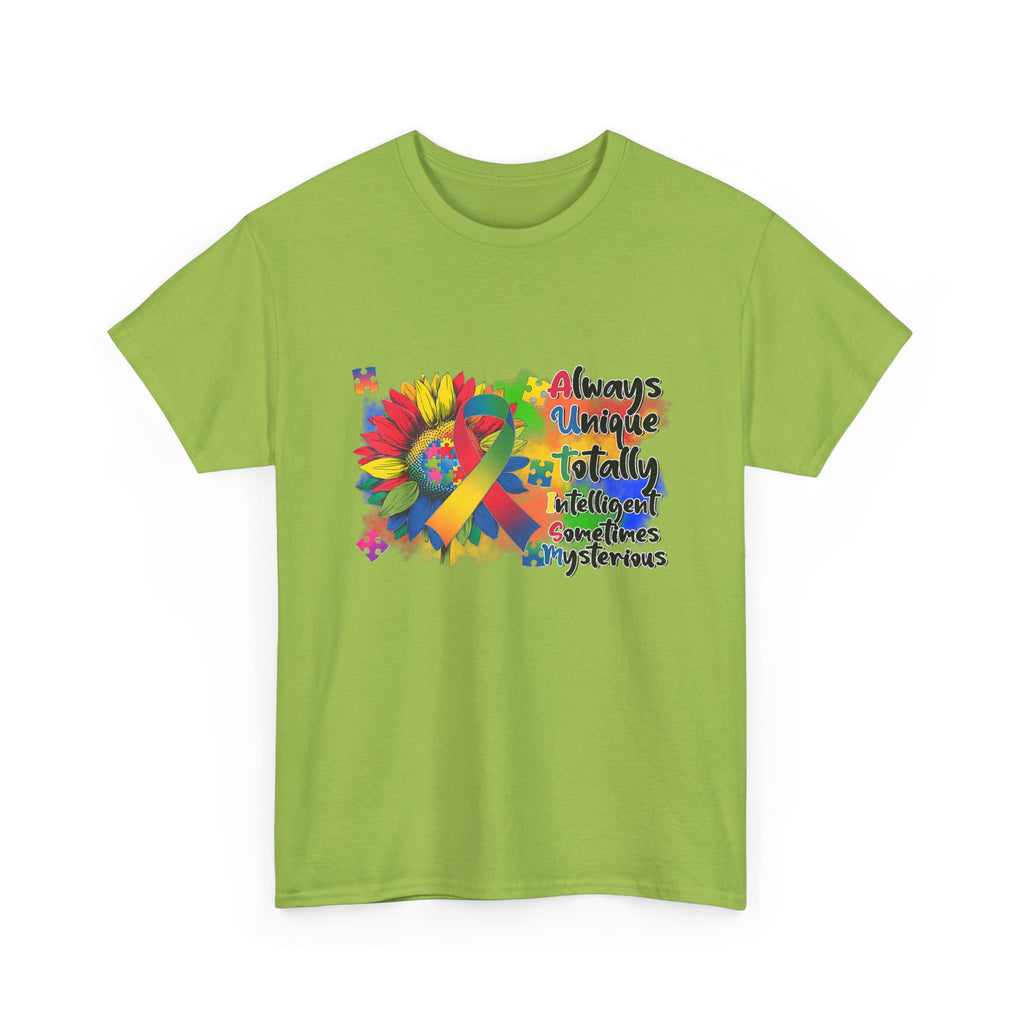 Autism Awareness Ribbon Tee Shirt - Always Unique, Totally Brilliant - Colorful ADHD Aspergers ASD T-Shirt