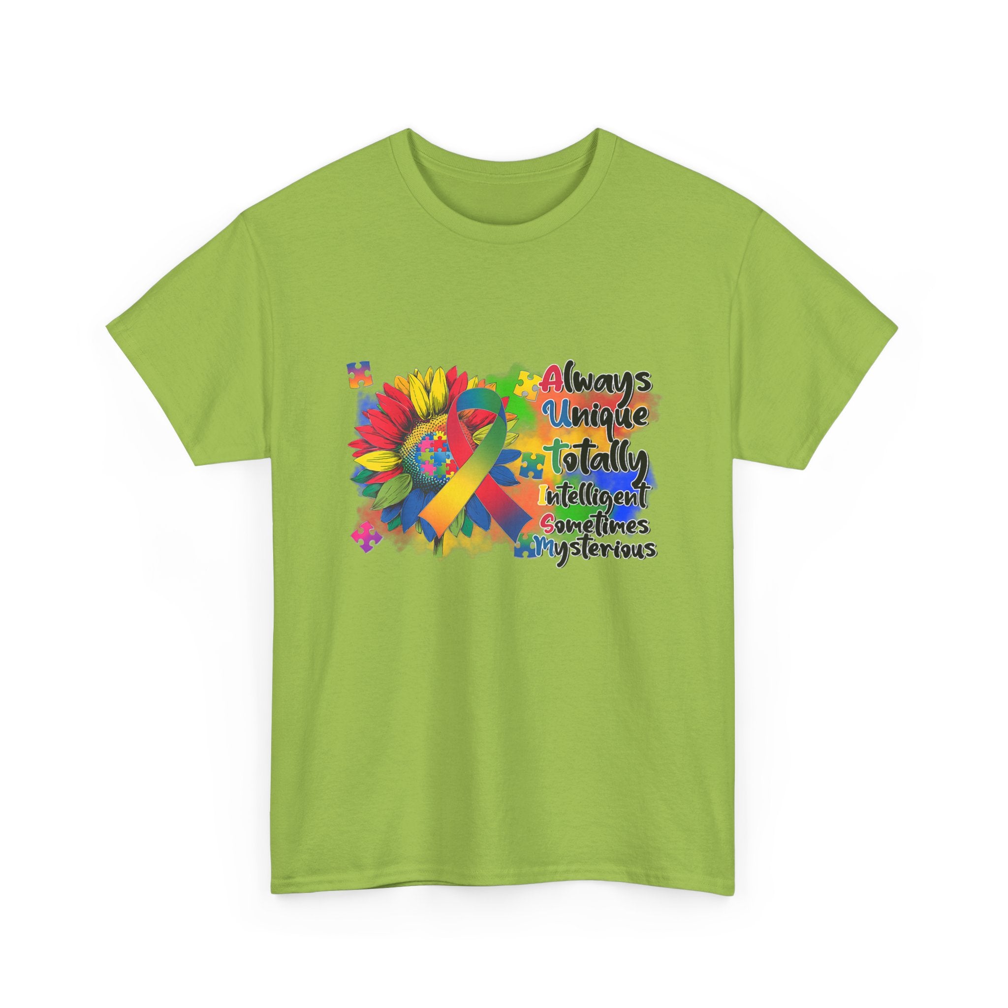 Autism Awareness Ribbon Tee Shirt - Always Unique, Totally Brilliant - Colorful ADHD Aspergers ASD T-Shirt