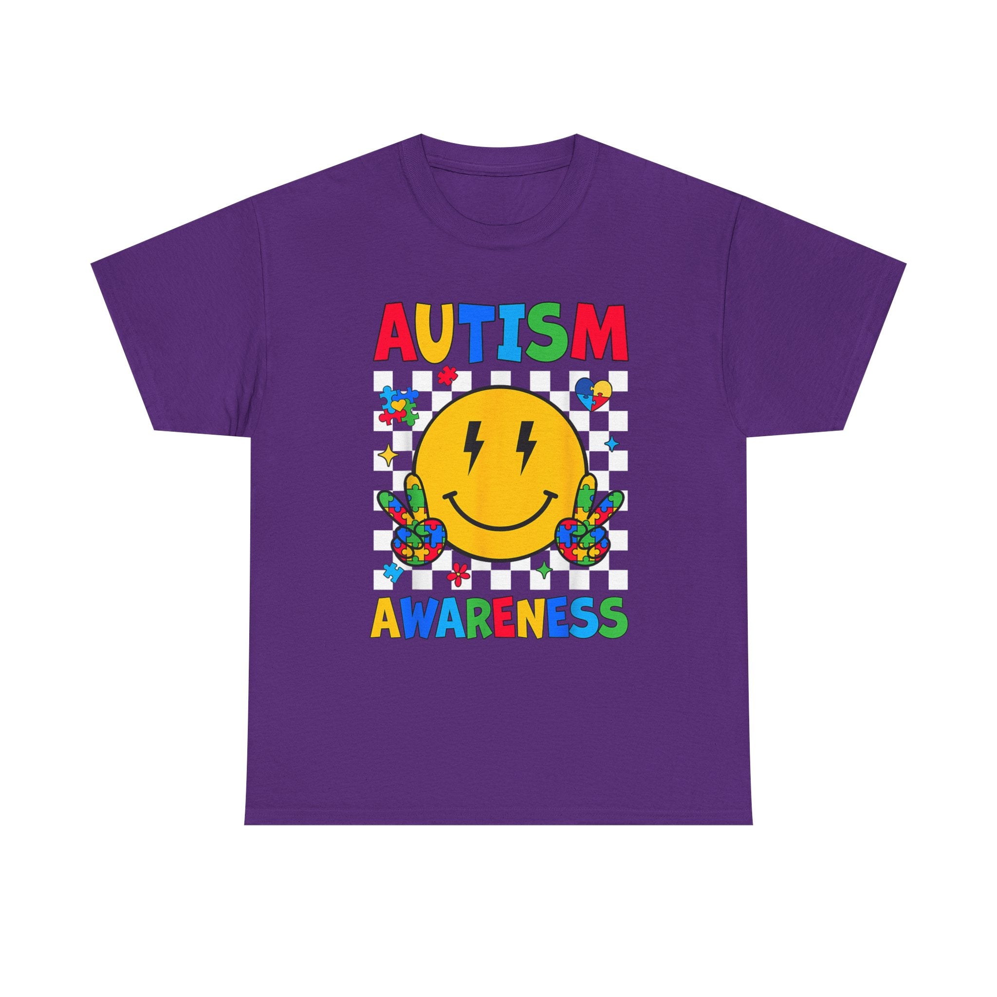Autism Awareness Smile T-Shirt – Colorful Puzzle Heart Support Tee Shirt Autism ASD ADHD