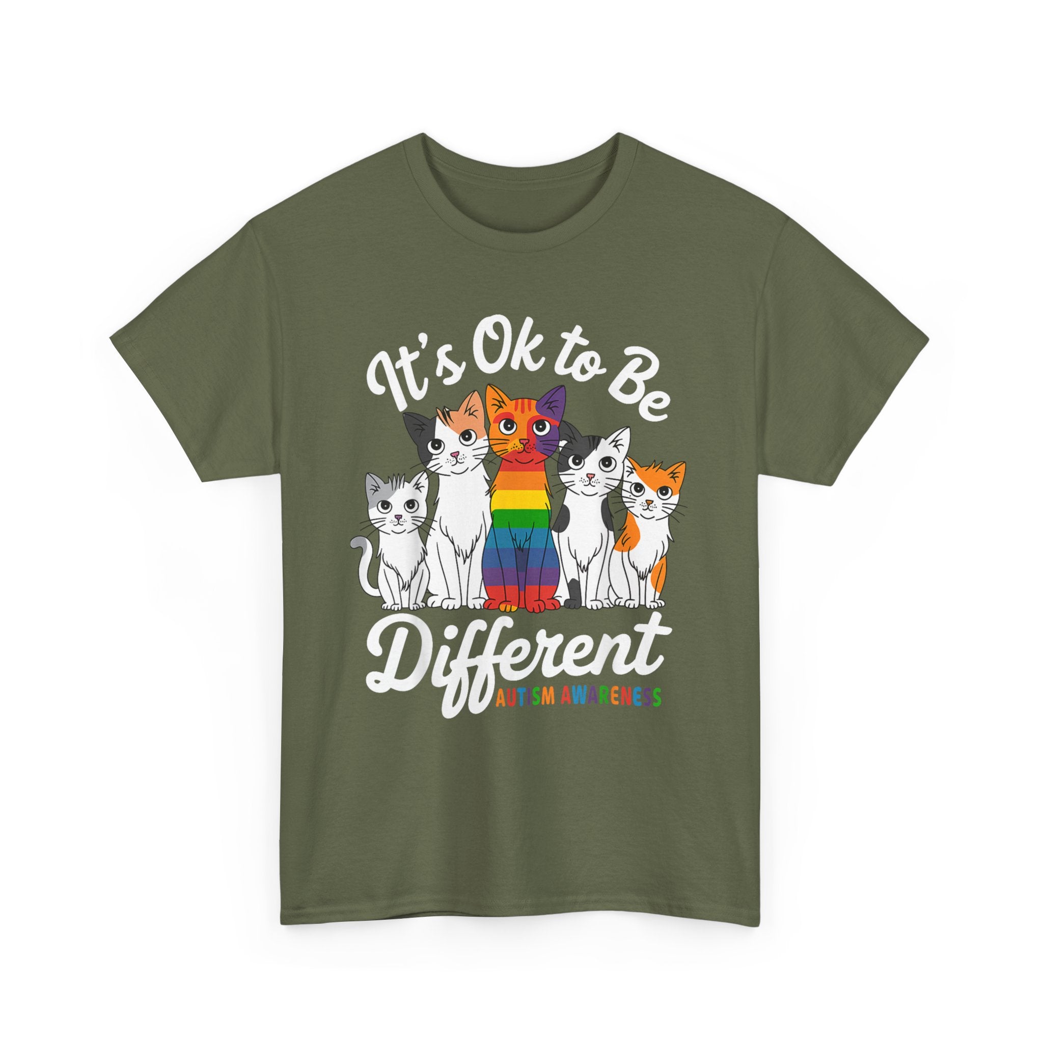 It's Ok to Be Different Cat Tee - Autism Awareness Rainbow Kitten Neuro Diverse Tee Shirt