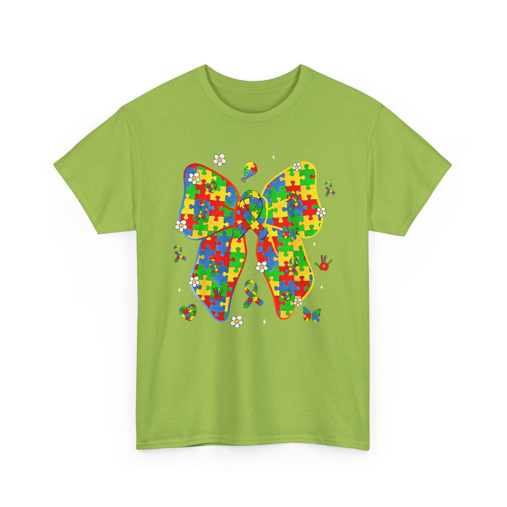 Autism Awareness Puzzle Bow Tee Shirt - Neurodiversity ADHD T-Shirt
