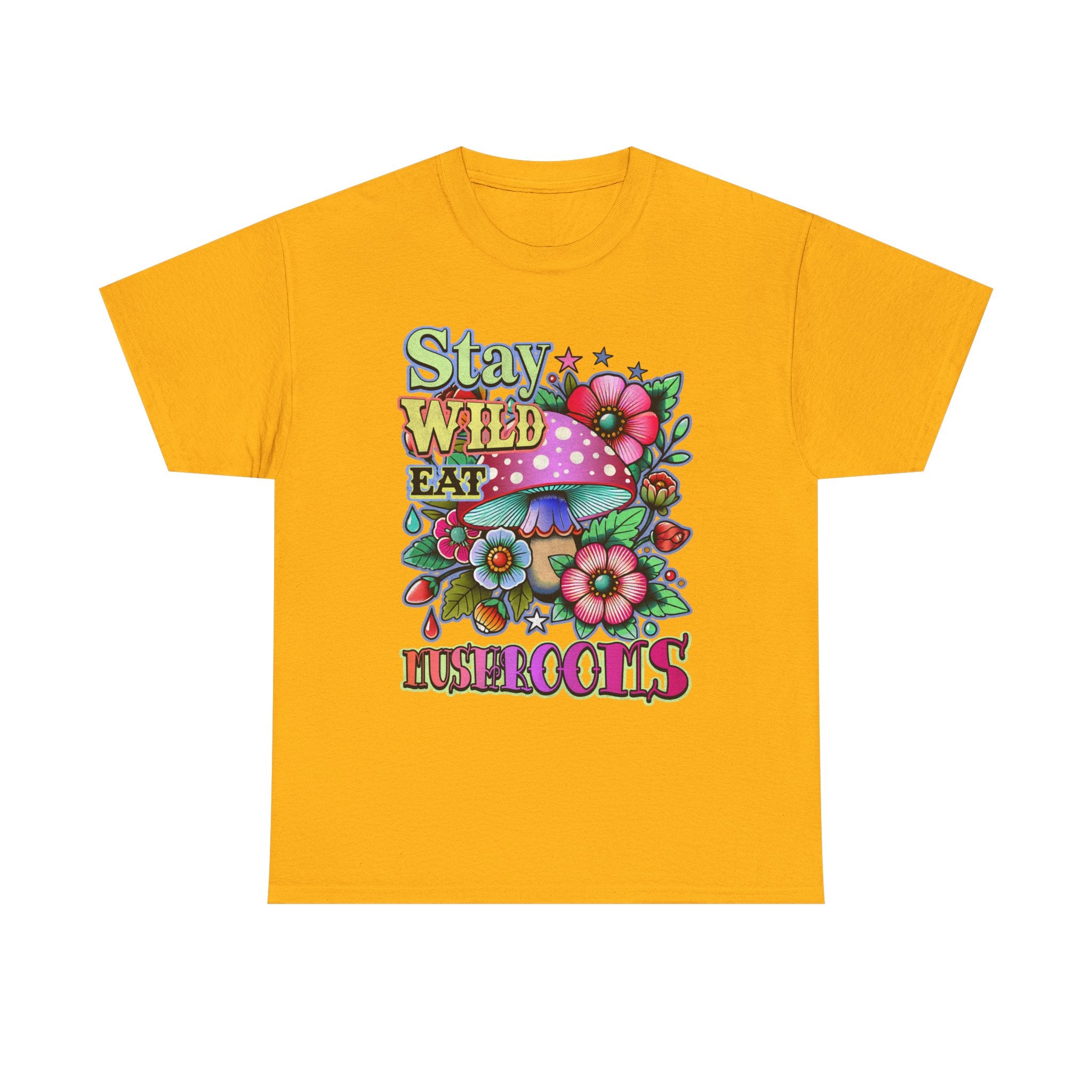Stay Wild Eat Mushrooms Tee Shirt - Retro Magic Mushroom Floral Graphic T-Shirt
