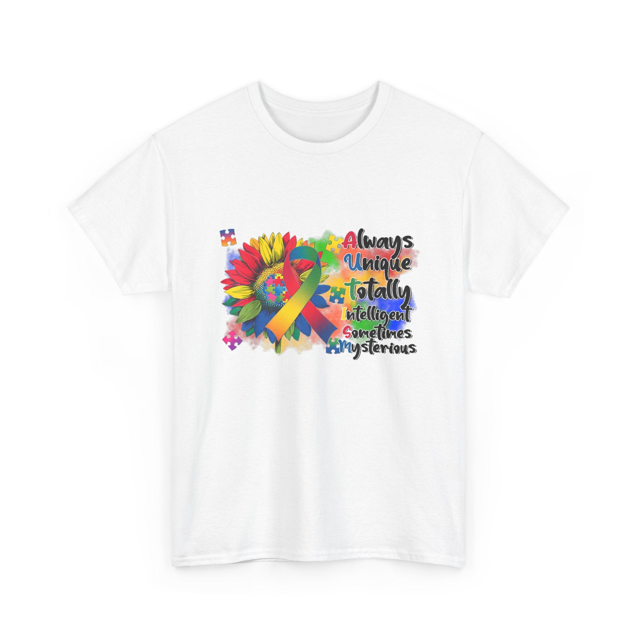 Autism Awareness Ribbon Tee Shirt - Always Unique, Totally Brilliant - Colorful ADHD Aspergers ASD T-Shirt