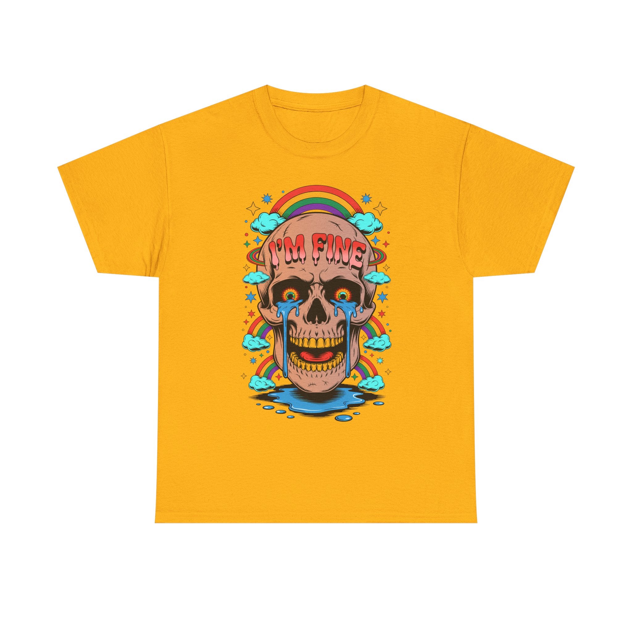 Skull I'M FINE Tee - Colorful Rainbow Skull Funny Graphic T-Shirt Autism ASD ADHD
