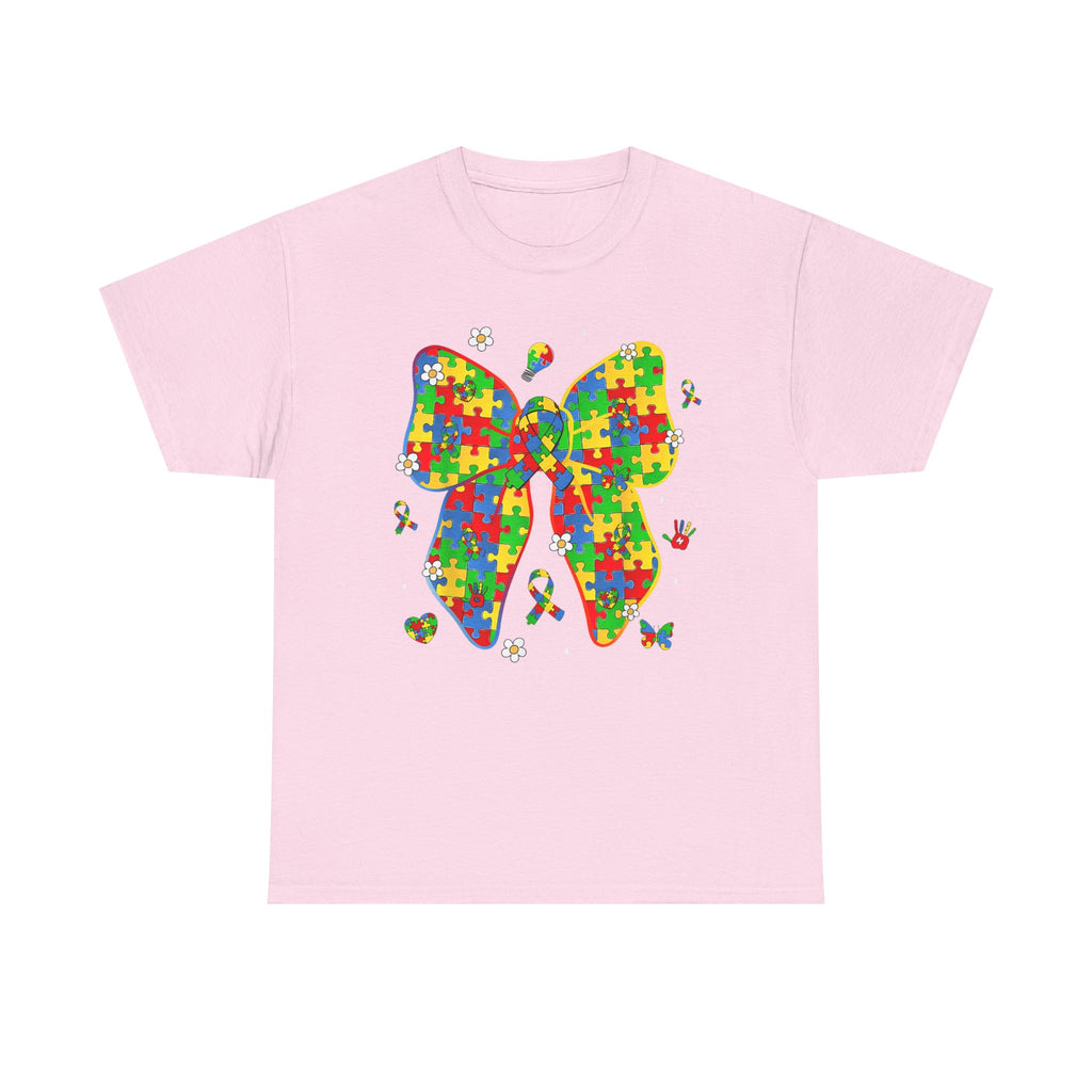 Autism Awareness Puzzle Bow Tee Shirt - Neurodiversity ADHD T-Shirt