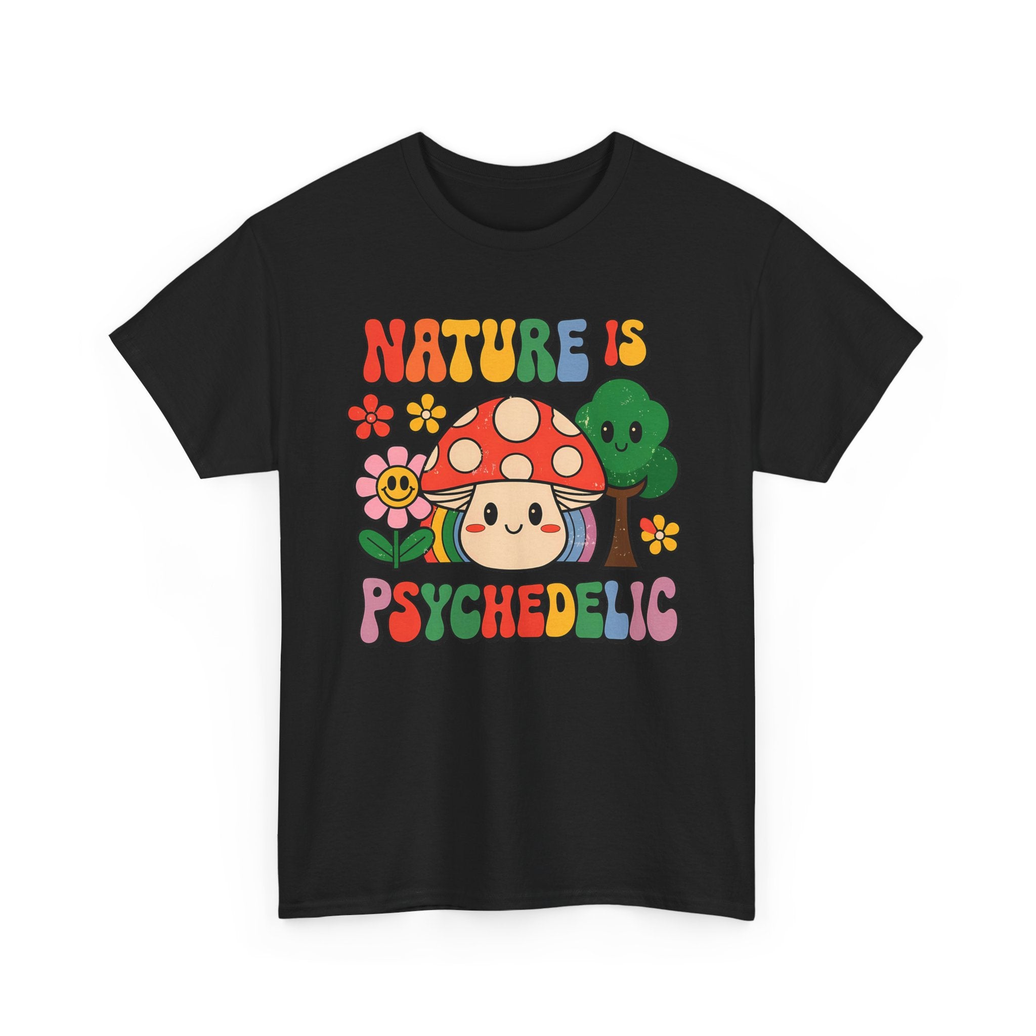 Psychedelic Mushroom T‑Shirt - Nature Is Psychedelic - Retro Floral Tee Shirt Gift NEW