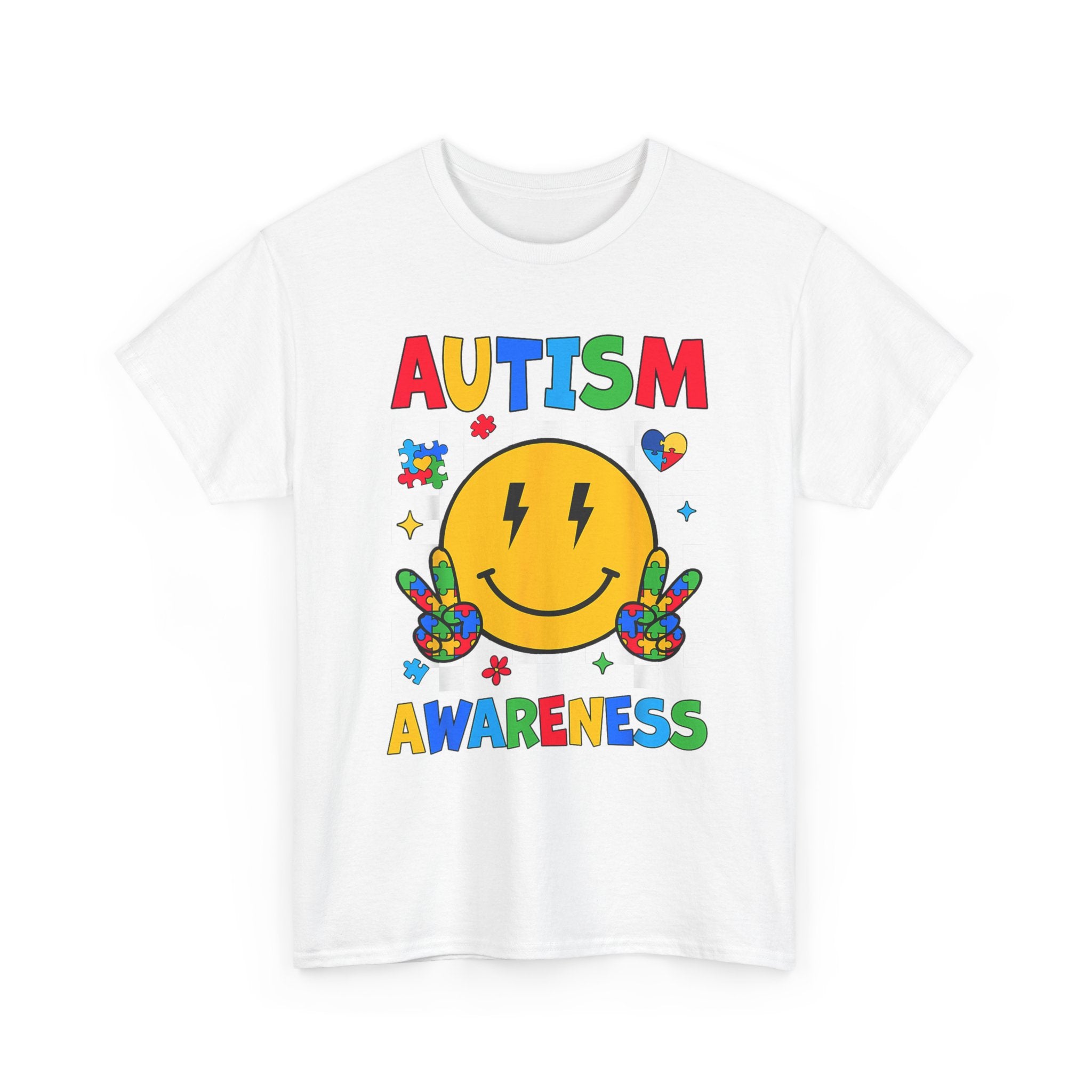 Autism Awareness Smile T-Shirt – Colorful Puzzle Heart Support Tee Shirt Autism ASD ADHD