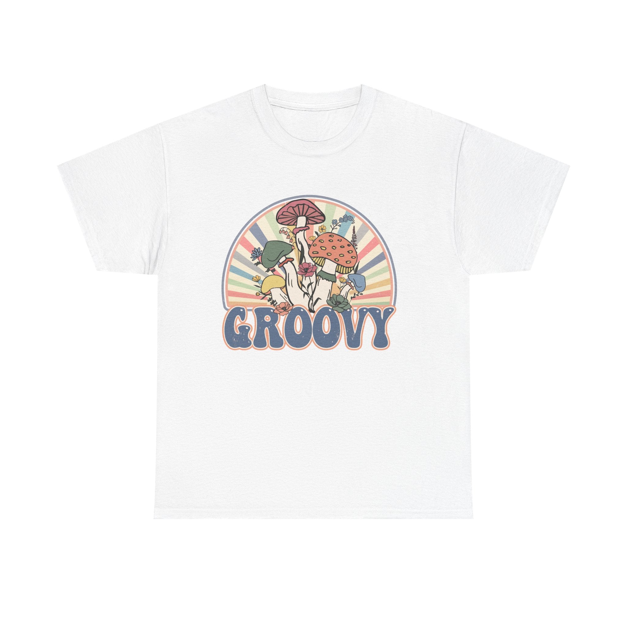 Groovy Mushroom T-Shirt - Retro Rainbow Magic Mushroom Tee Shirt Forager Gift