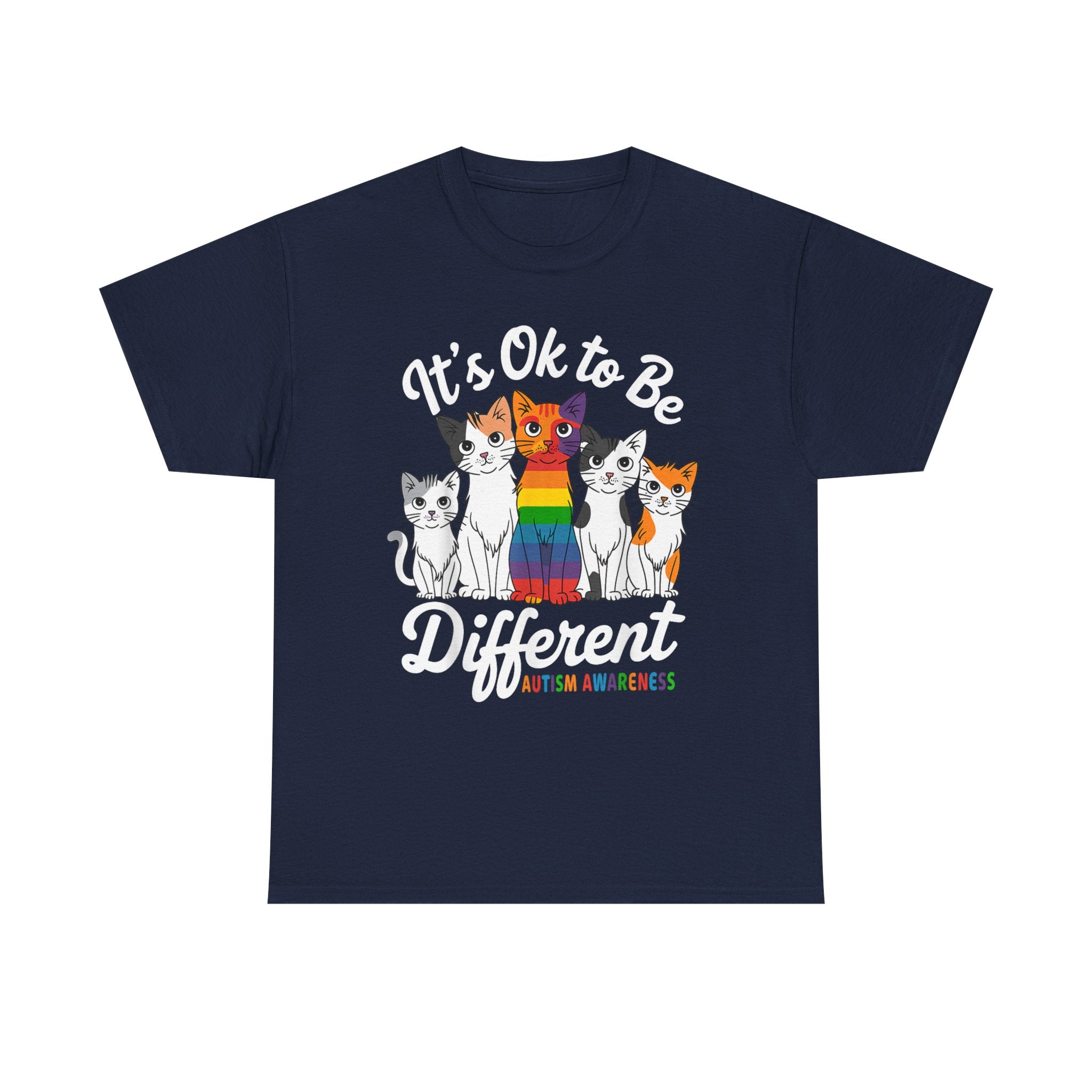 It's Ok to Be Different Cat Tee - Autism Awareness Rainbow Kitten Neuro Diverse Tee Shirt