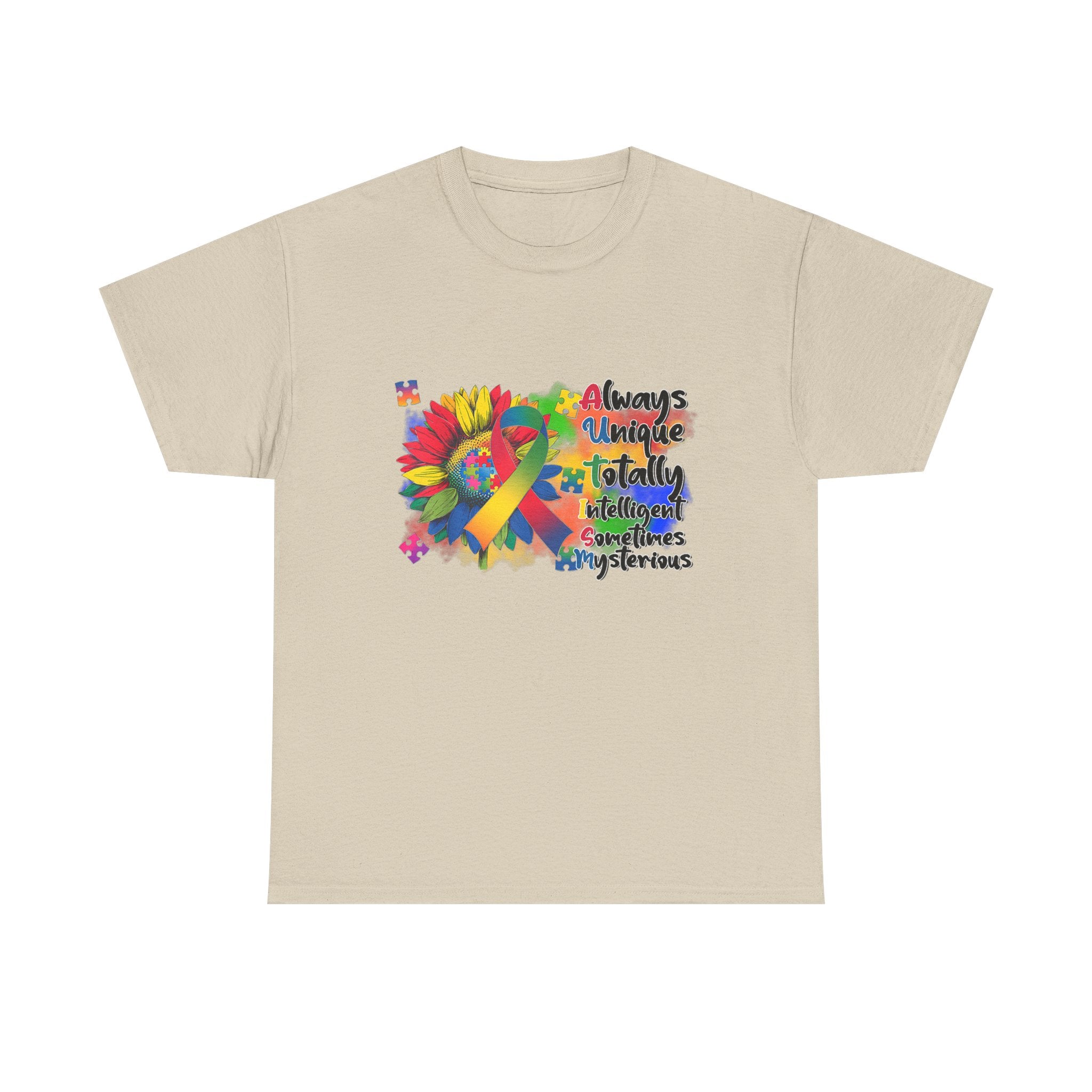 Autism Awareness Ribbon Tee Shirt - Always Unique, Totally Brilliant - Colorful ADHD Aspergers ASD T-Shirt