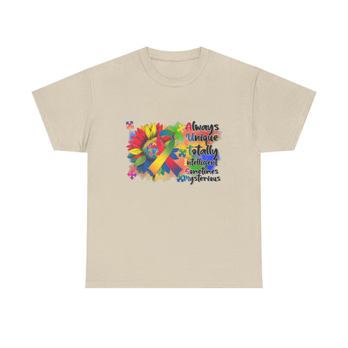 Autism Awareness Ribbon Tee Shirt - Always Unique, Totally Brilliant - Colorful ADHD Aspergers ASD T-Shirt