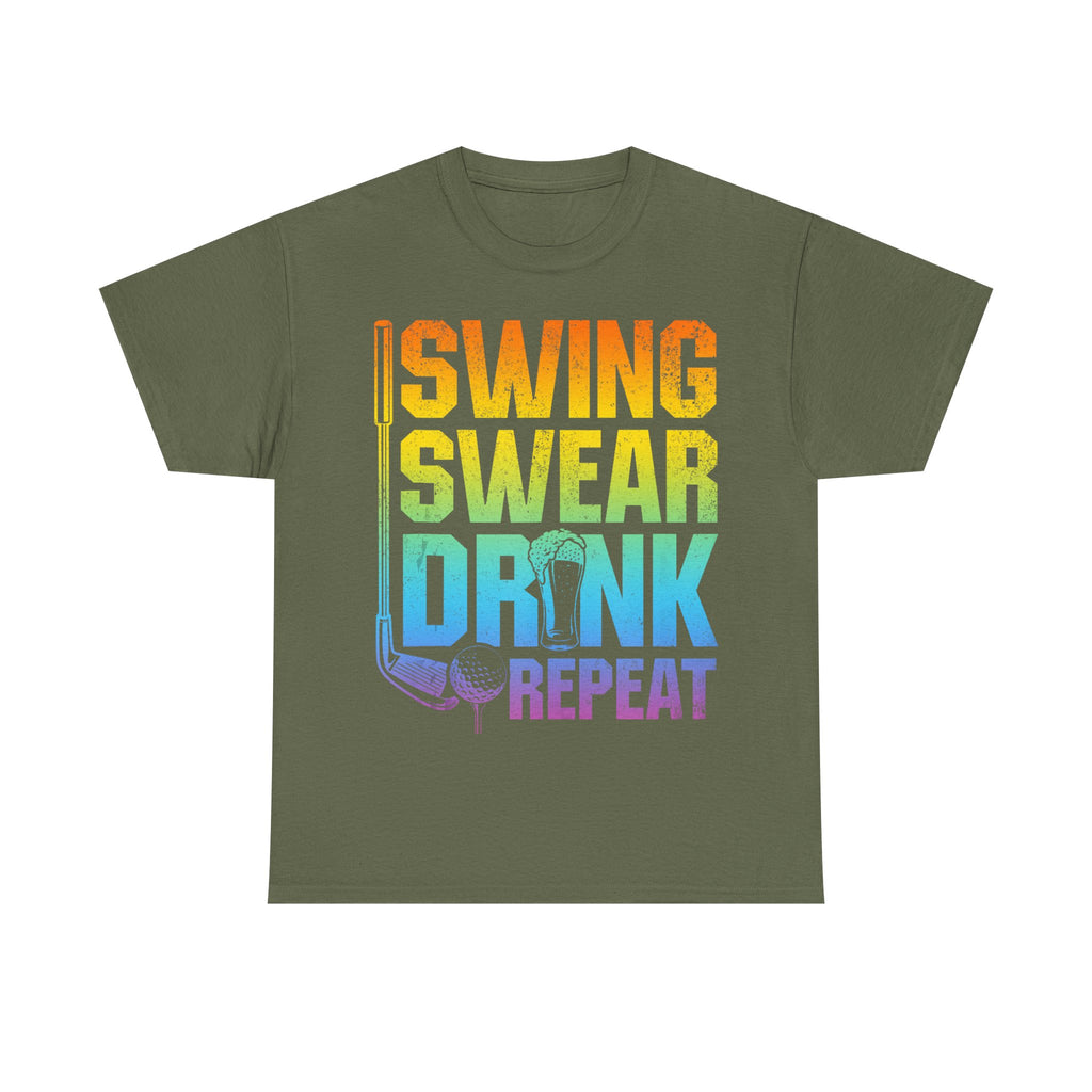 Funny Golf Tee Shirt - Swing Swear Drink Repeat - T-Shirt Gift For Golfers - Golfer Dad Grandad