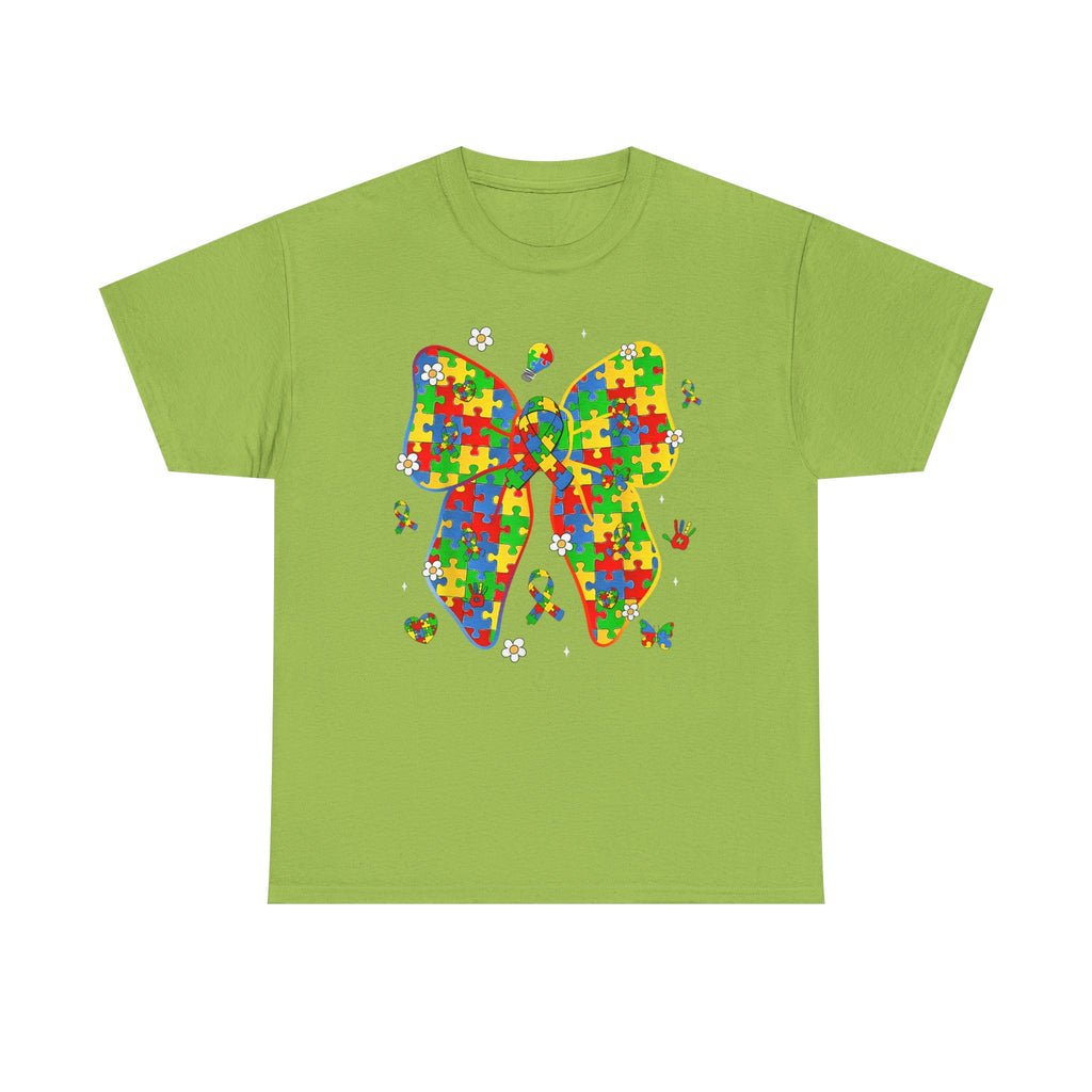 Autism Awareness Puzzle Bow Tee Shirt - Neurodiversity ADHD T-Shirt