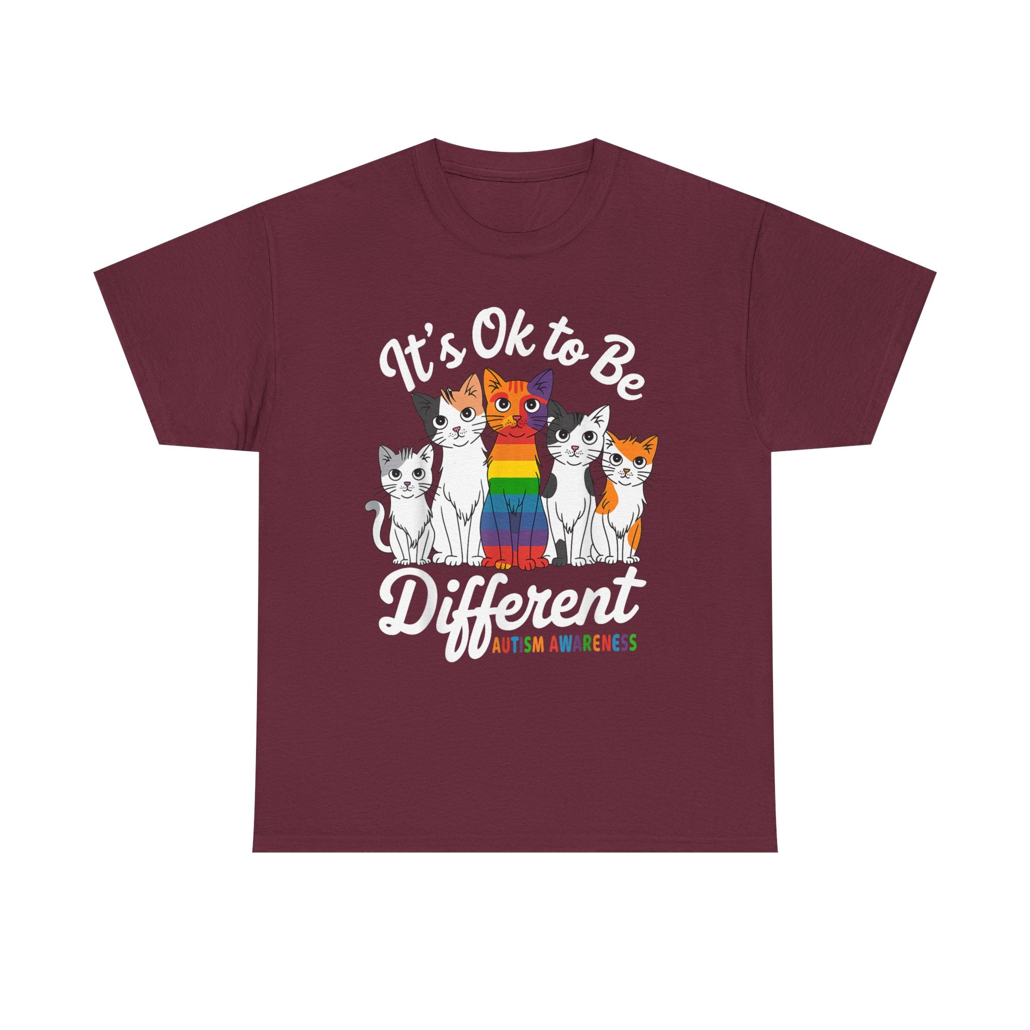 It's Ok to Be Different Cat Tee - Autism Awareness Rainbow Kitten Neuro Diverse Tee Shirt