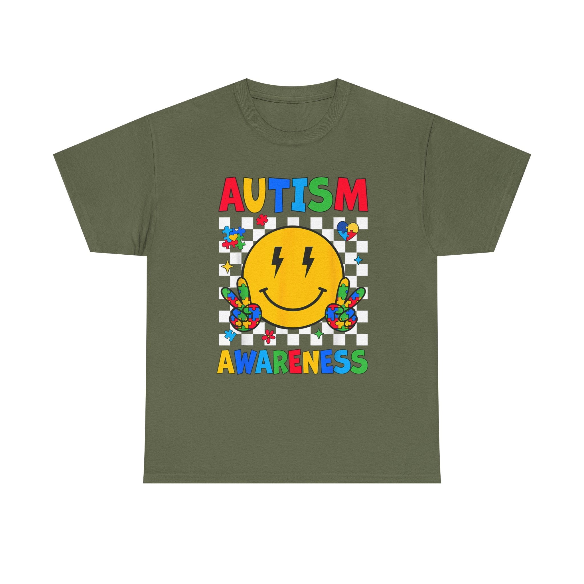 Autism Awareness Smile T-Shirt – Colorful Puzzle Heart Support Tee Shirt Autism ASD ADHD