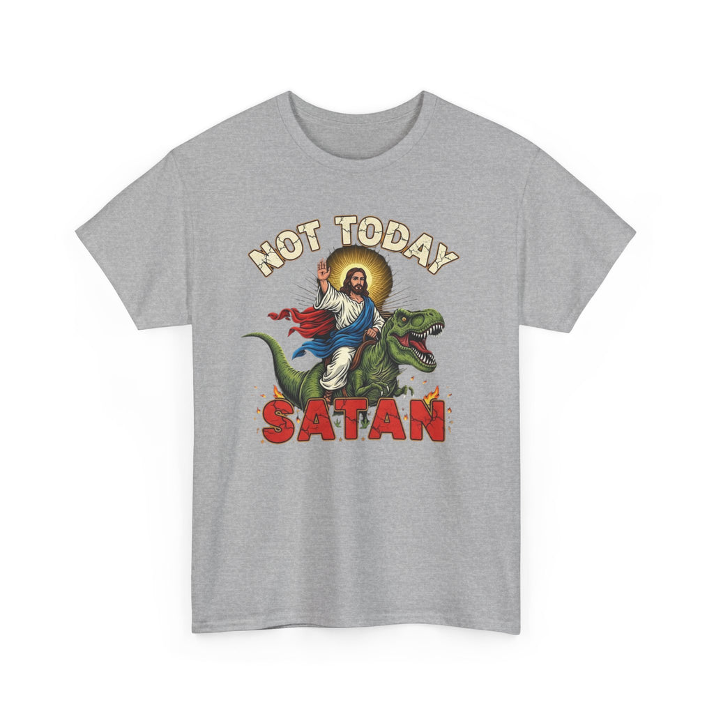 Not Today Satan T-Shirt - Vintage Jesus Riding Dinosaur Funny Tee Shirt Gift