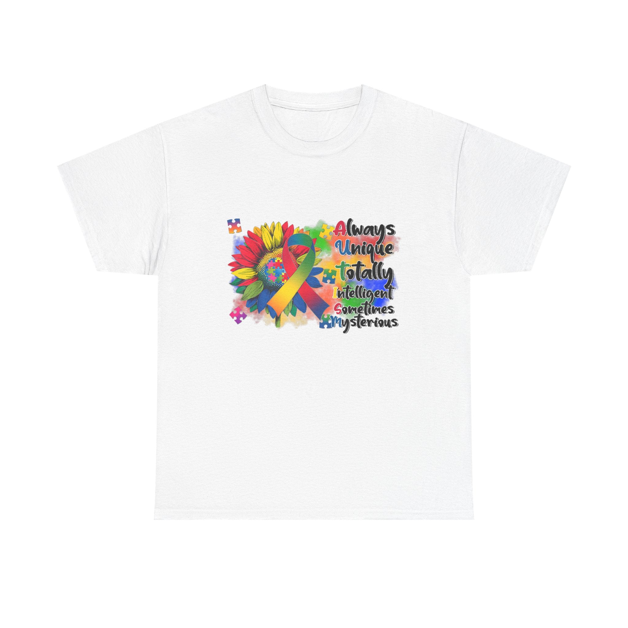 Autism Awareness Ribbon Tee Shirt - Always Unique, Totally Brilliant - Colorful ADHD Aspergers ASD T-Shirt